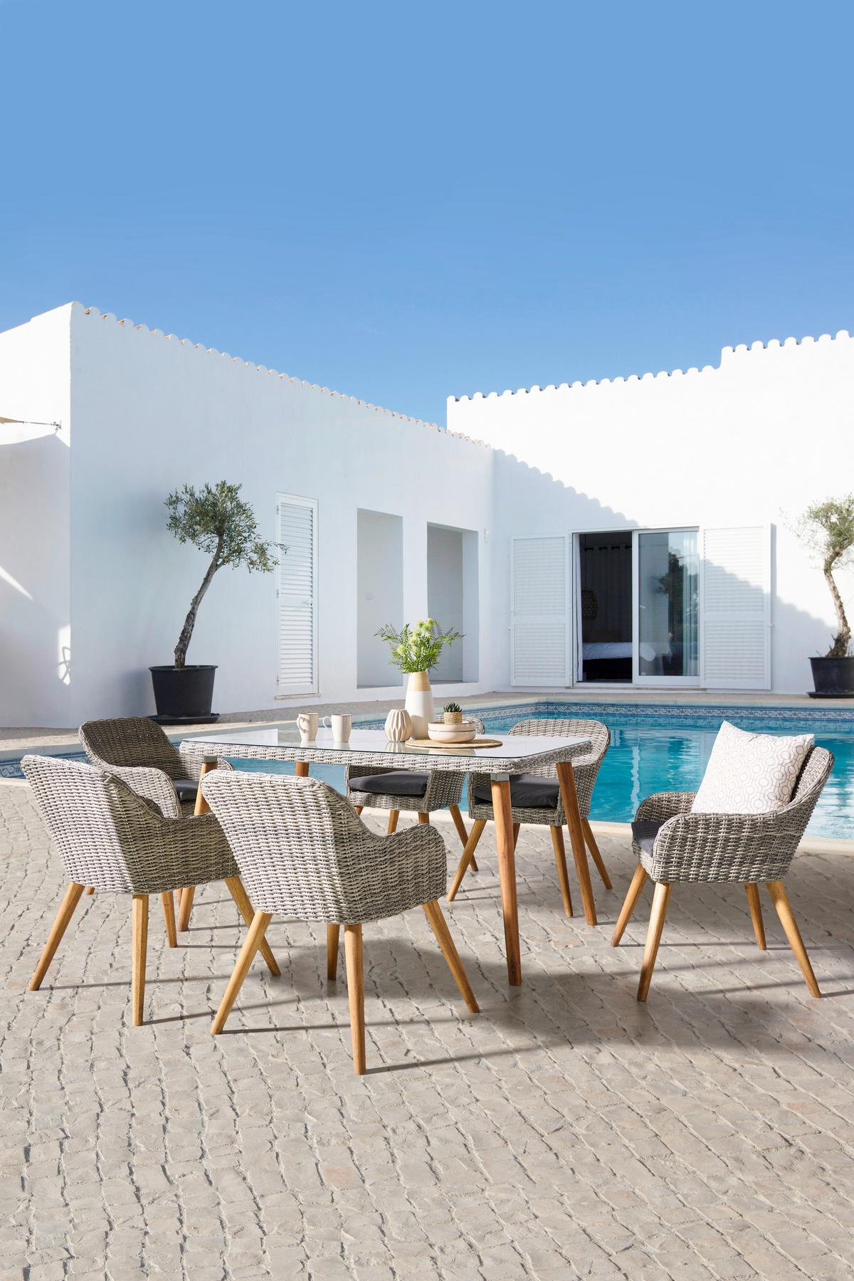 Vrtna Garnitura Oslo, Siva, Barva Akacije, 7-Delno - siva/barve akacije, Moderno, kovina/umetna masa - Beldano