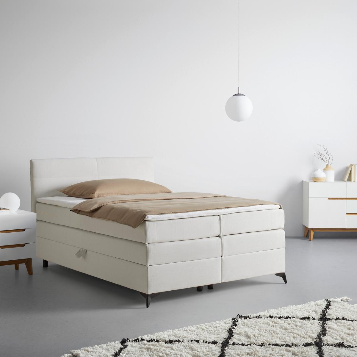 Boxspringbett Bari in Creme ca. 140x200cm - Creme/Schwarz, KONVENTIONELL, Textil/Metall (140/200cm) - Mömax