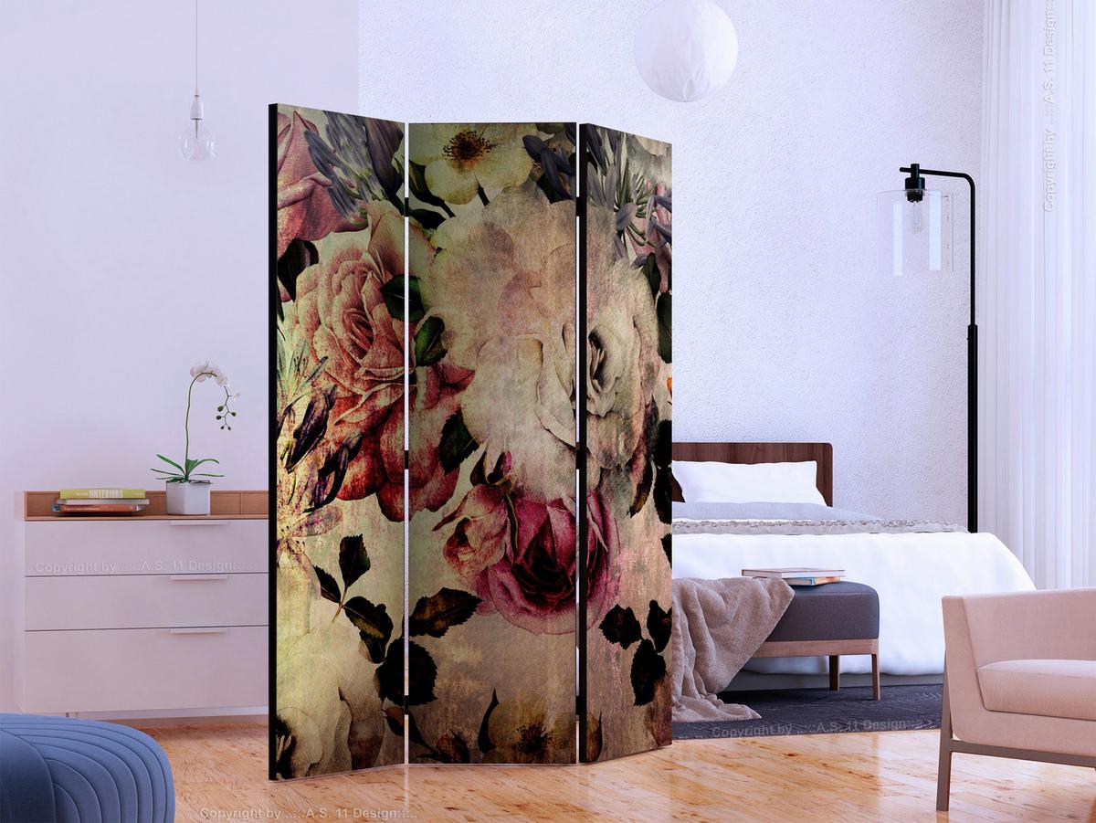 Paravan Nostalgia Flowers, 5-Delni, Dvostranski - roza/bež, Basics, tekstil/les (135/172/3cm) - artgeist