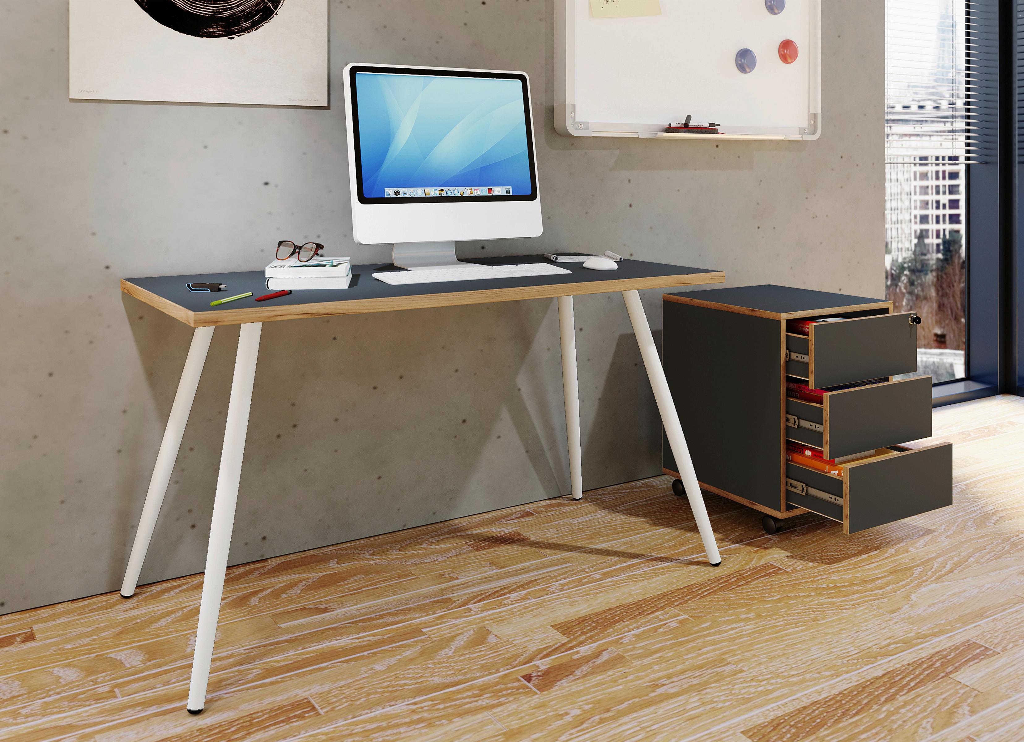 SCHREIBTISCH SALIA T50 - Honigeiche/Weiss, Design, Holzwerkstoff/Metall (110/50/70cm) - MID.YOU