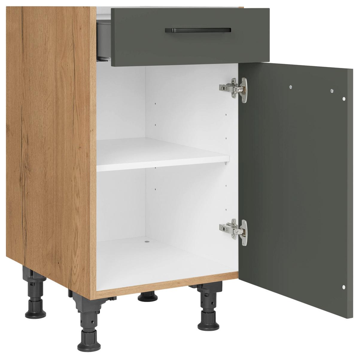 Schubkastenunterschrank Easytouch Grün - Eichefarben/Schwarz, MODERN, Holzwerkstoff/Metall (45/87/56cm) - Nobilia