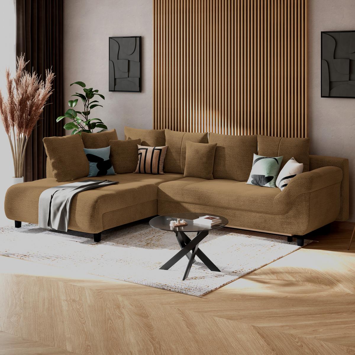 Kutna Garnitura Mendoza - boje hrđe/crna, Konvencionalno, tekstil (197/309cm) - Modern Living