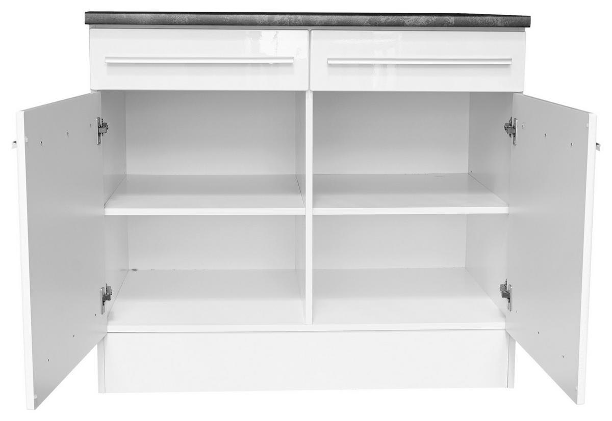 SZAFKA DOLNA Z SZUFLADAMI JAZZ - biały wysoki połysk/kolor srebrny, Basics, materiał drewnopochodny/tworzywo sztuczne (100/90/60cm) - MID.YOU