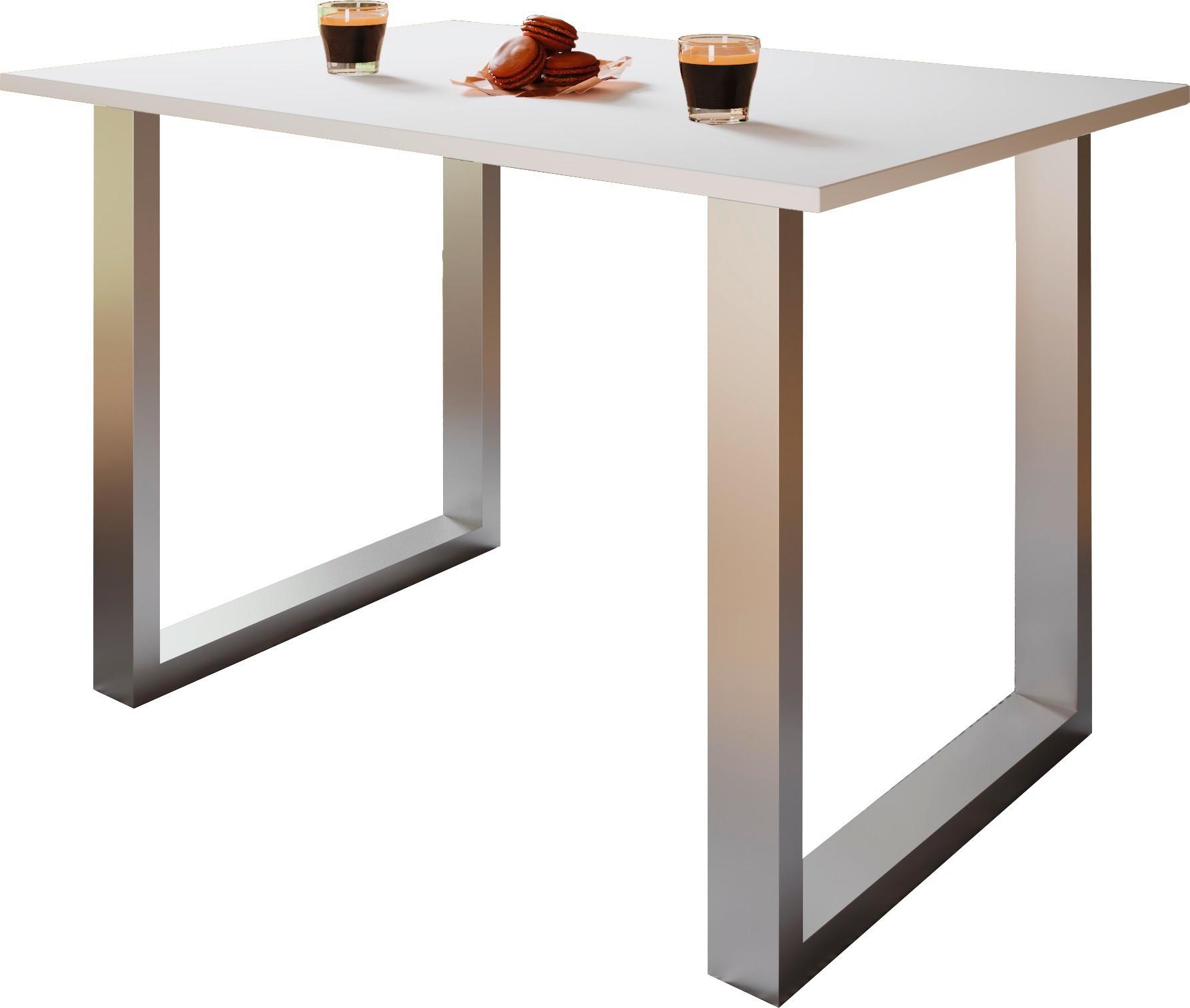 SCHREIBTISCH LONA - Weiss/Silberfarben, Design, Holzwerkstoff/Metall (160/76/80cm) - MID.YOU