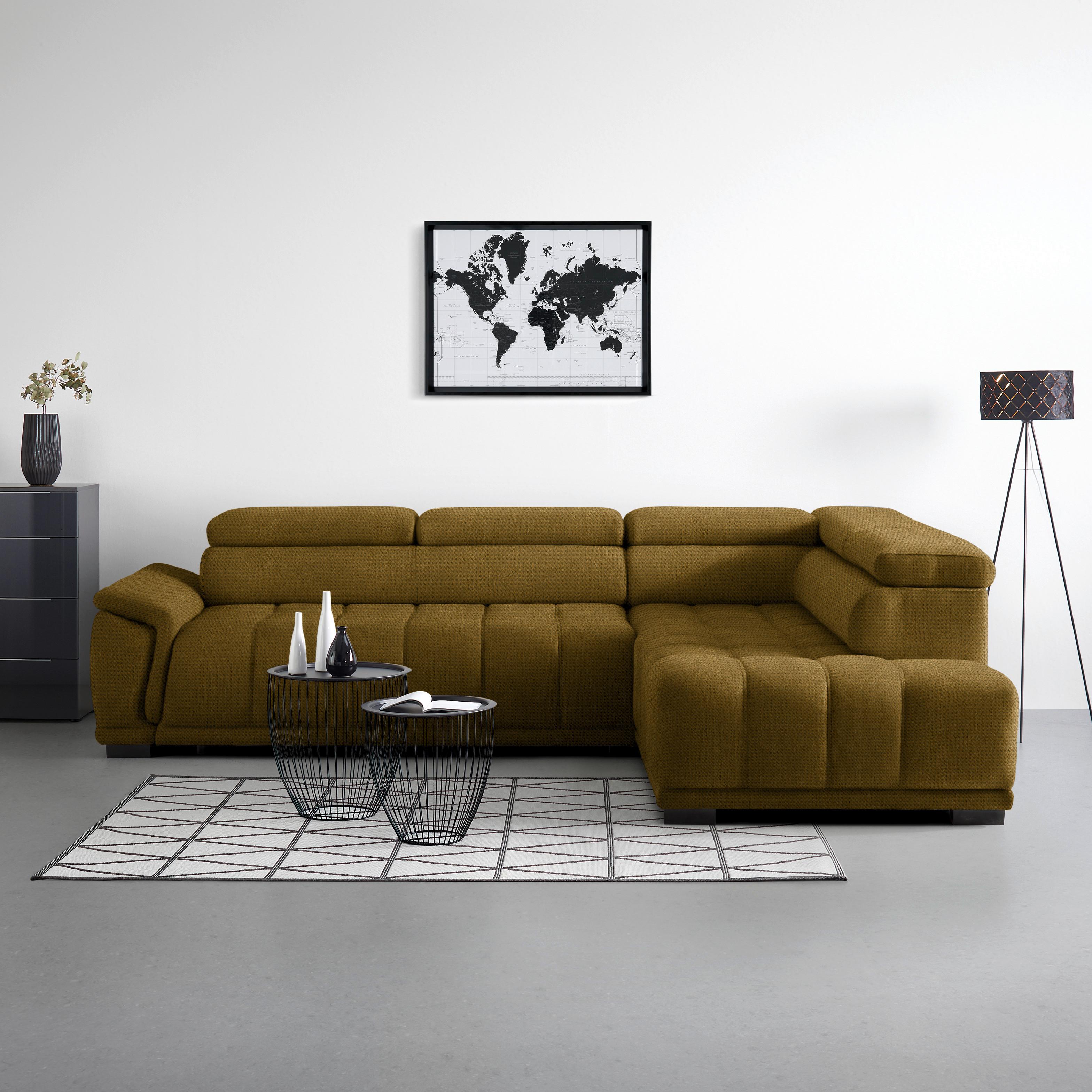 Ecksofa Gremio Rechts Senfgelb - Senfgelb/Schwarz, MODERN, Kunststoff/Textil (283/206cm) - Premium Living