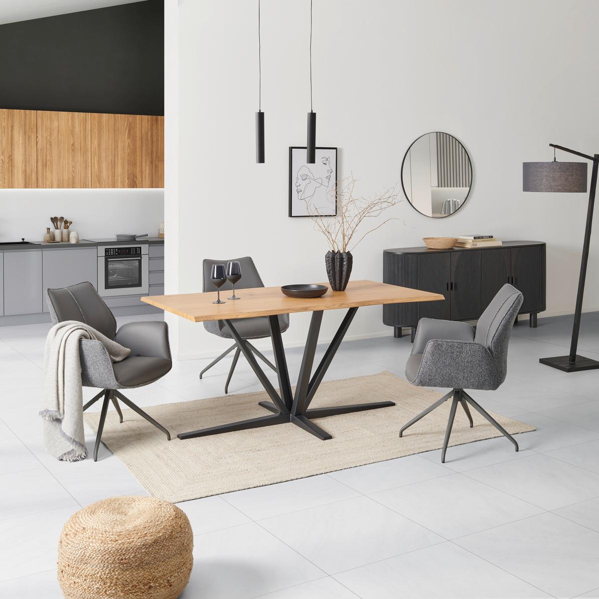 Jedilna Miza Pim, Barva Hrasta, 180x90 - črna/barve hrasta, Moderno, kovina/leseni material (180/76/90cm) - MID.YOU