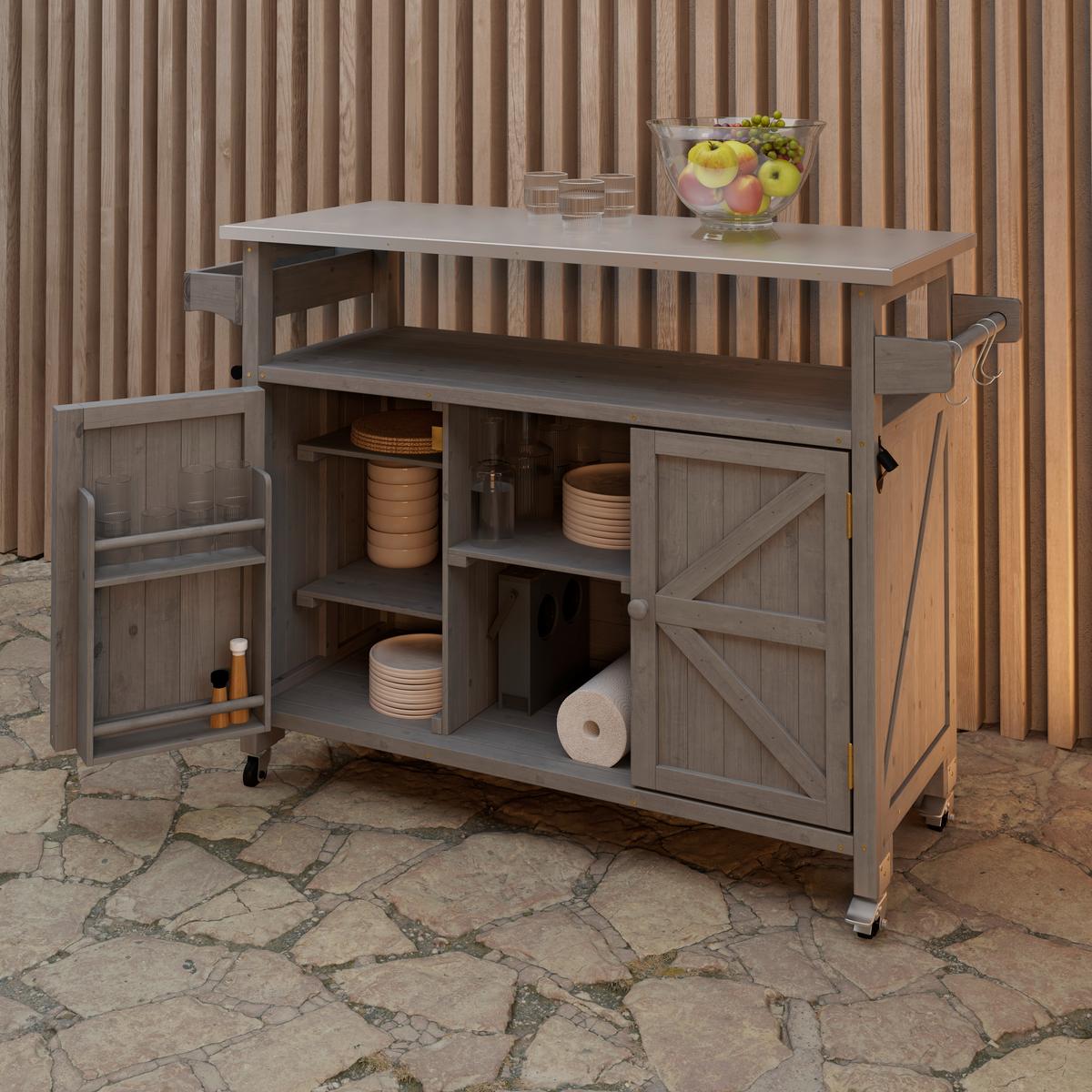 Gartenschrank Jada Grau aus Echtholz - Grau, MODERN, Holz/Metall (128/47/92cm) - Bessagi Garden