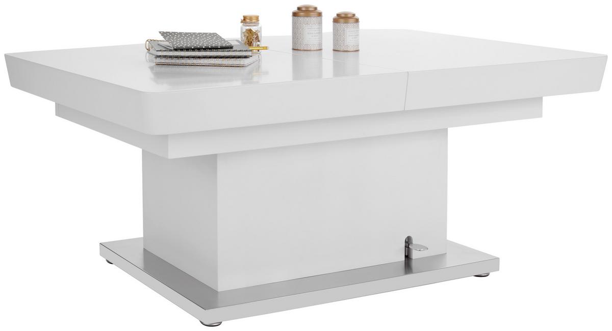 Klubska Miza Manchester, Bela, Raztegljiva, Nastavljiva - barve nerjavečega jekla/bela, Moderno, kovina/leseni material (120-160/50-78/80cm)