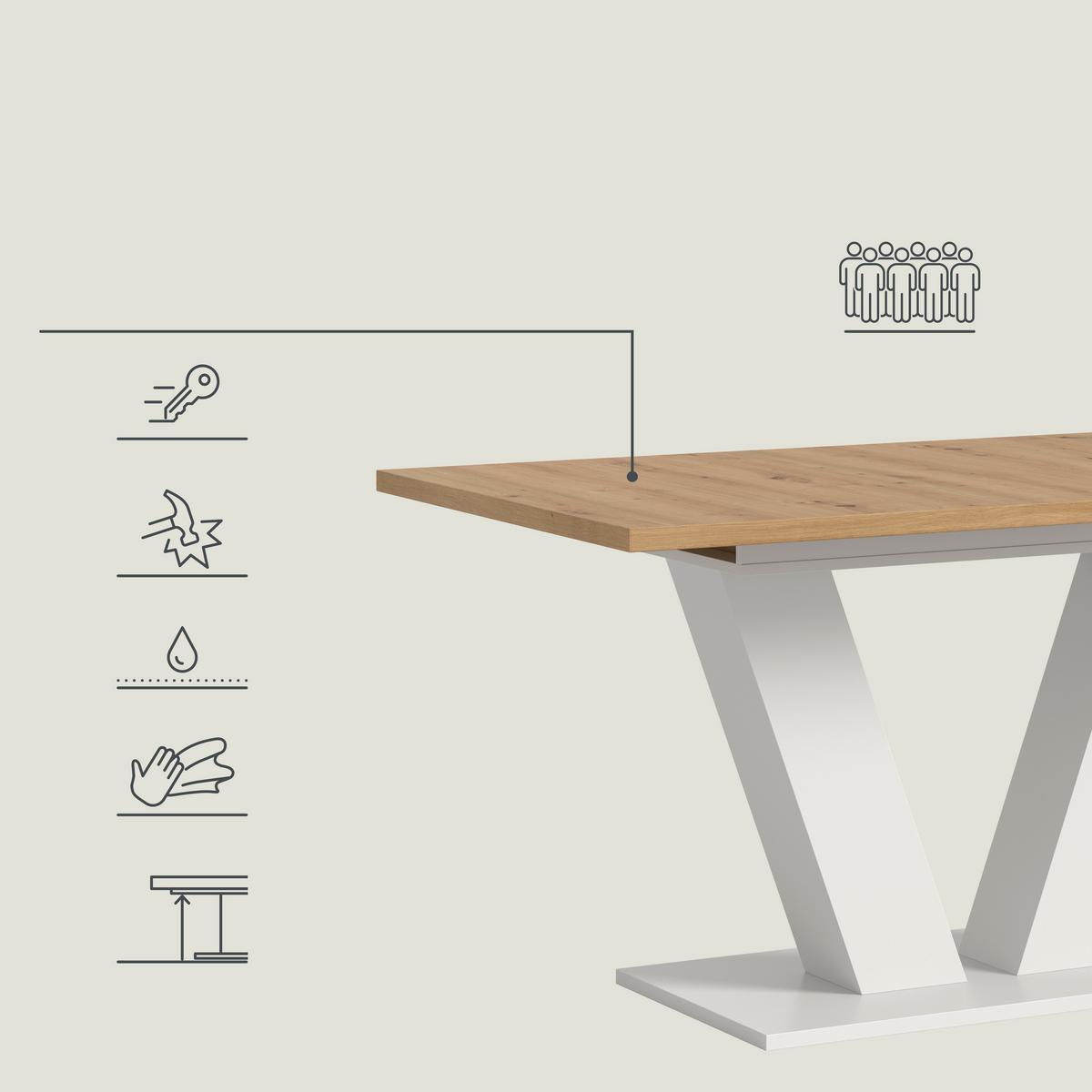 Ausziehtisch Marlon Eiche Artisan ca. 150-190x90x76 cm - Eiche Artisan/Weiß, Trend, Holzwerkstoff (150-190/90/76cm) - MID.YOU