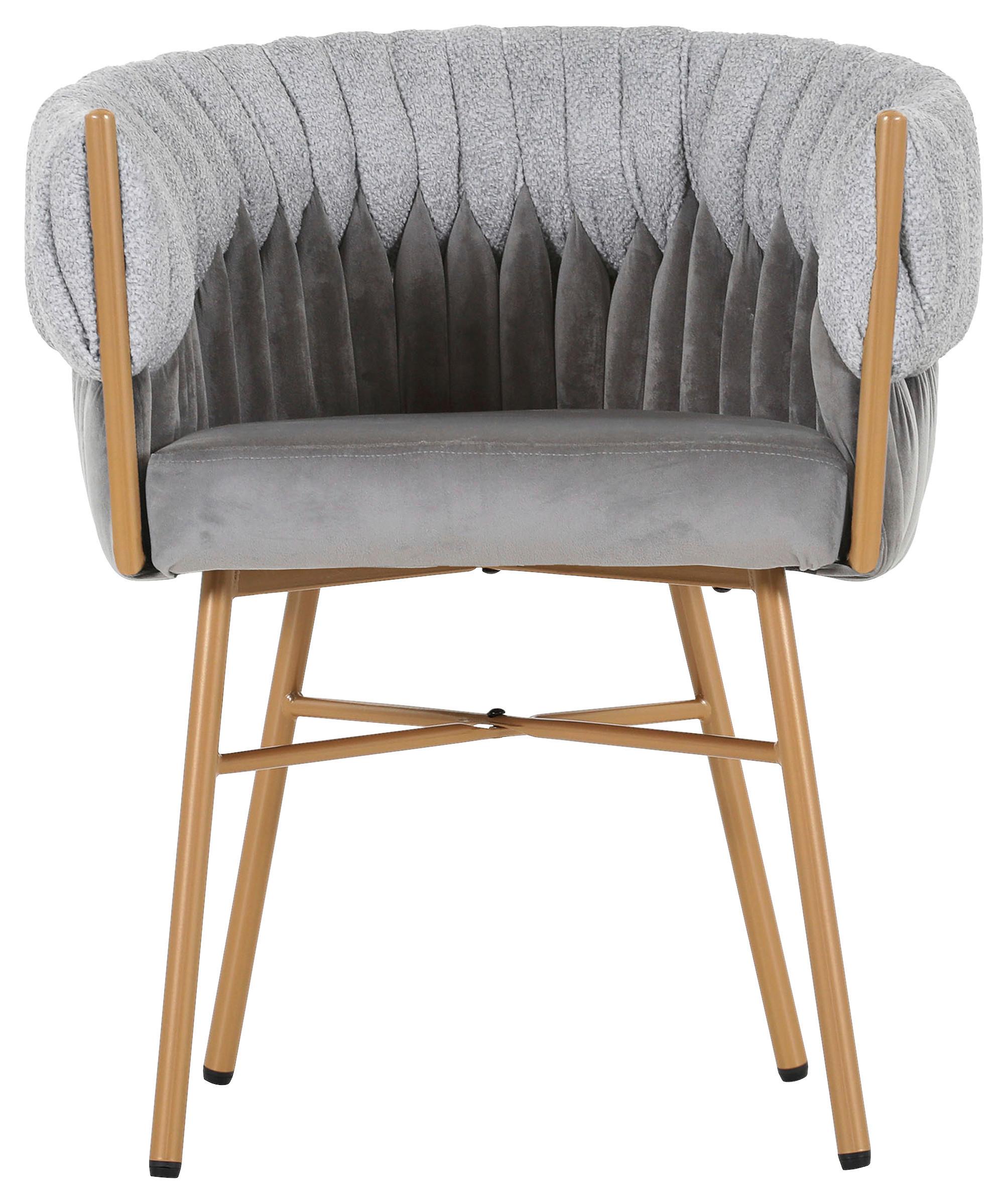 KRZESŁO Z PODŁOKIETNIKAMI TWISTY - kolor złoty/szary, Design, metal/tkanina (65/76/60cm) - Ambia Home