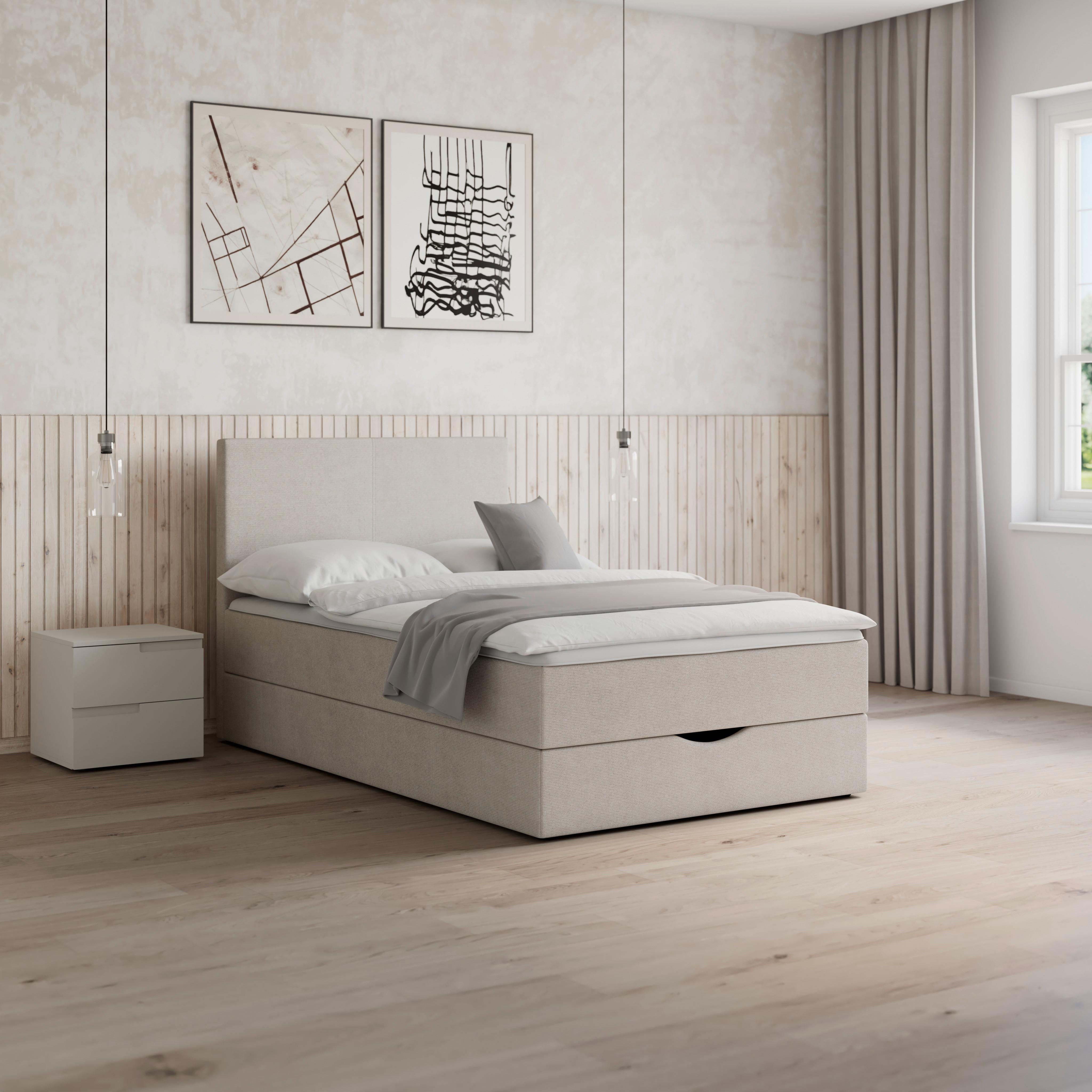 Boxbett Ace ca. 120x200 cm Hellgrau intgr. Topper - Hellgrau/Schwarz, Modern, Holz/Kunststoff (120/200cm) - Bessagi Home