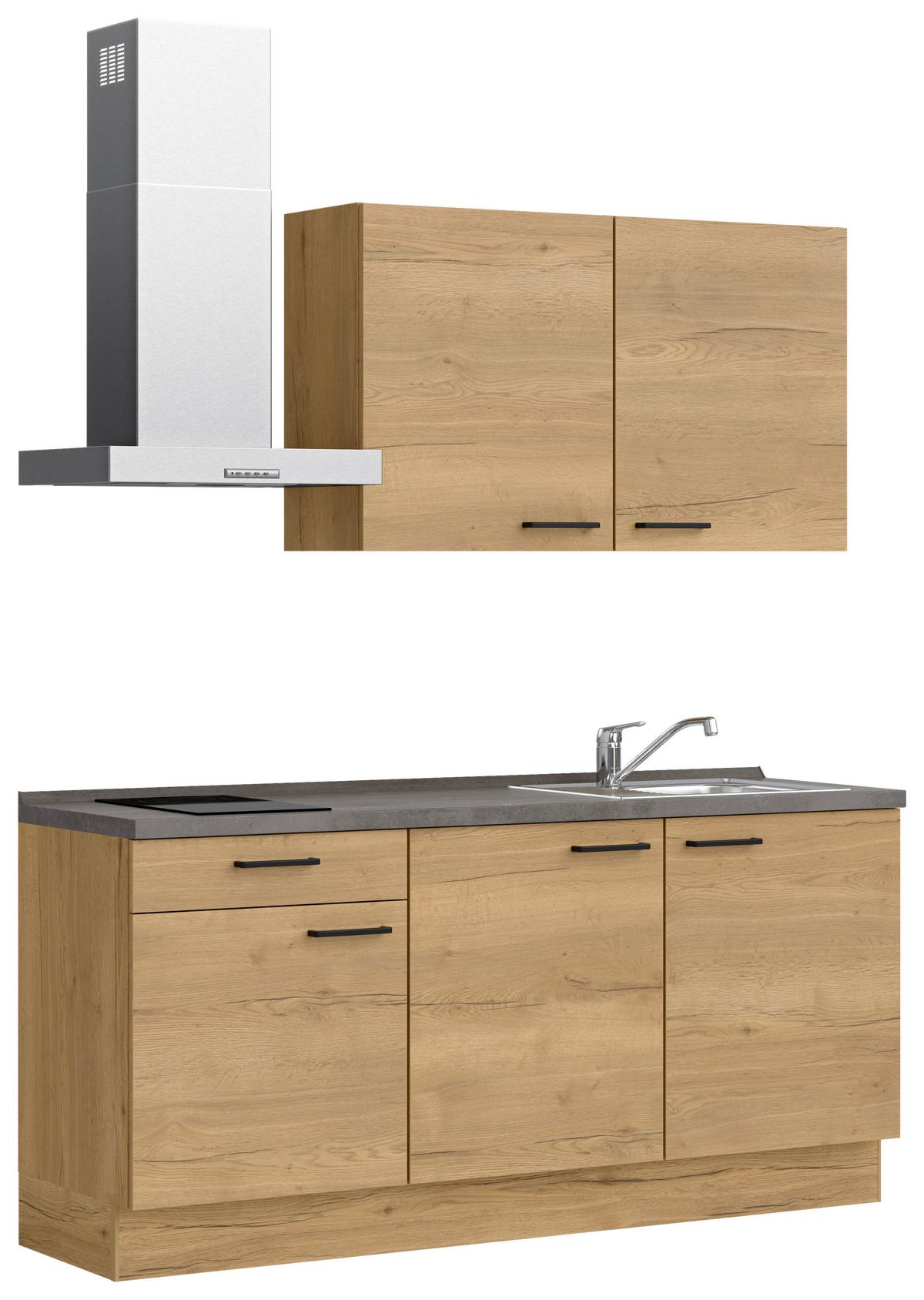 Küchenblock Structura Low m. Geräten Eiche - Schieferfarben/Eichefarben, MODERN, Holzwerkstoff/Metall (180cm) - Nobilia