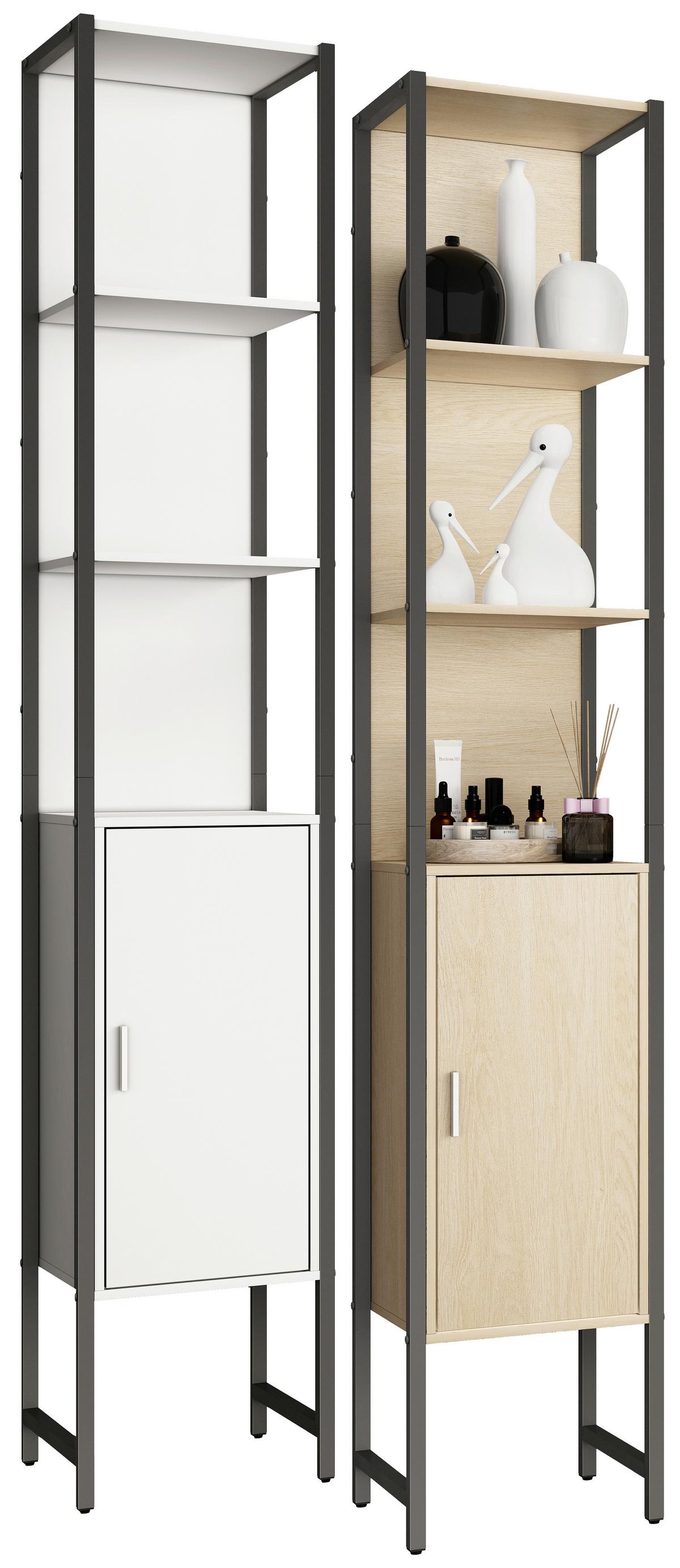 Hochschrank Edino ca. 33x185 cm Weiß/Schwarz - Silberfarben/Schwarz, MODERN, Holzwerkstoff/Metall (33/185/30cm) - MID.YOU