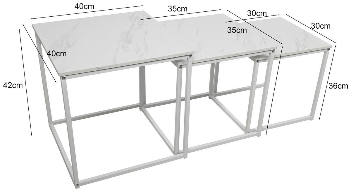 Set Stočića 3/1 Carmen - bela/crna, Trendi, metal/pločasti materijal (40-42/35-39/36cm) - Modern Living