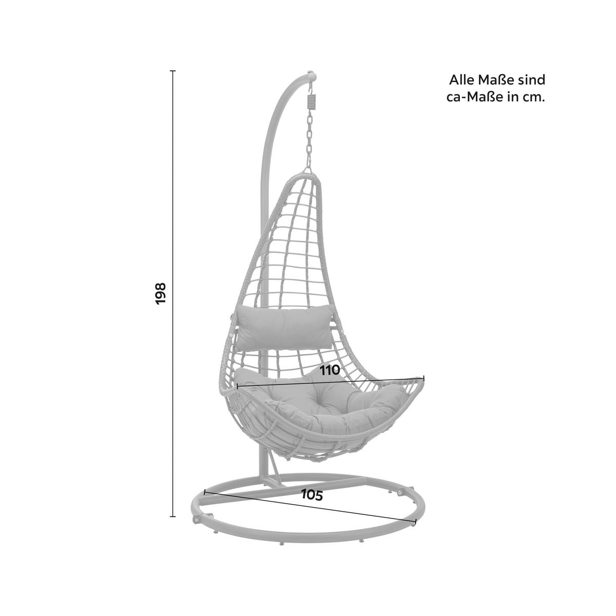 Hängesessel Caitlin in Schwarz mit Auflage - Schwarz, Kunststoff/Textil (110/198/105cm) - Bessagi Garden