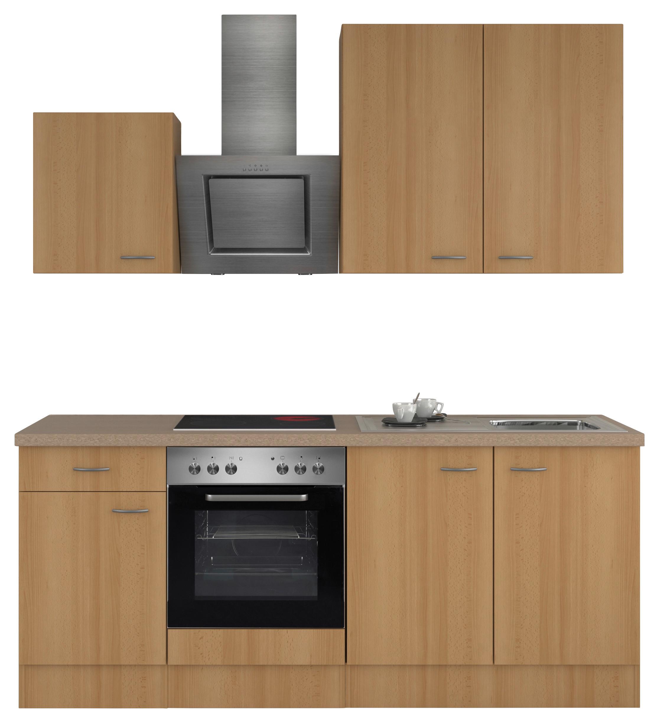 Kuhinjski Blok Z Aparati Nano, Barva Bukve - barve nerjavečega jekla/barve bukve, Moderno, umetna masa/leseni material (210cm) - FlexWell