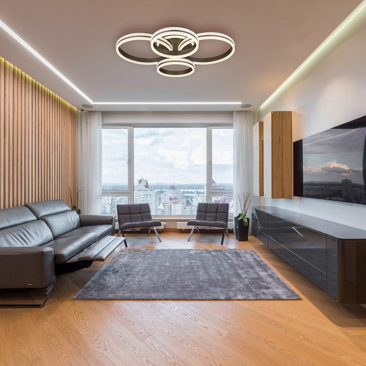 LED-DECKENLEUCHTE 67314-90 - Klar/Titanfarben, Design, Kunststoff/Metall (85/68,5/15cm) - Globo