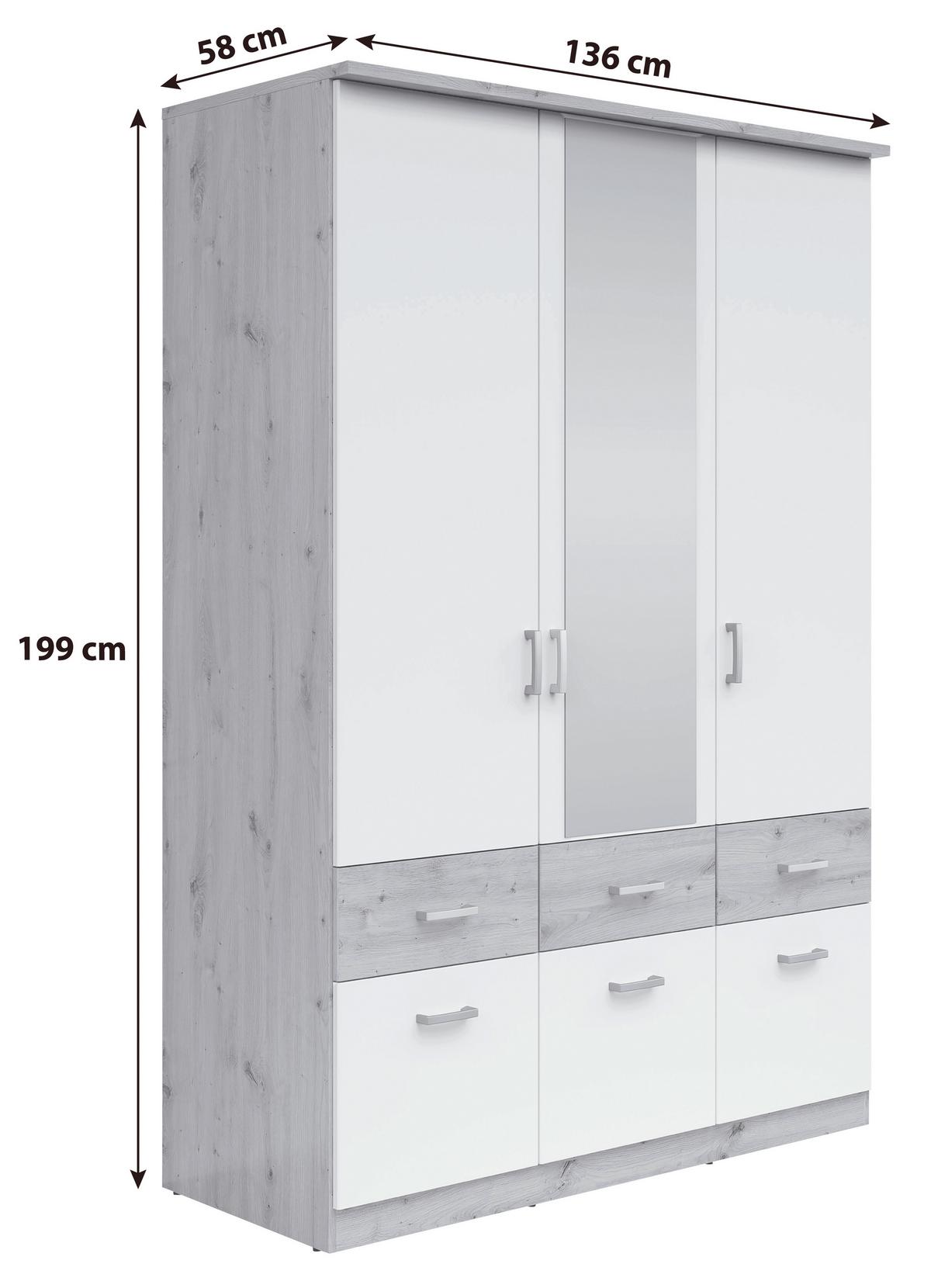 Dulap BRANDO 3 SP - argintiu/alb, Konventionell, material pe bază de lemn (136/199/58cm)