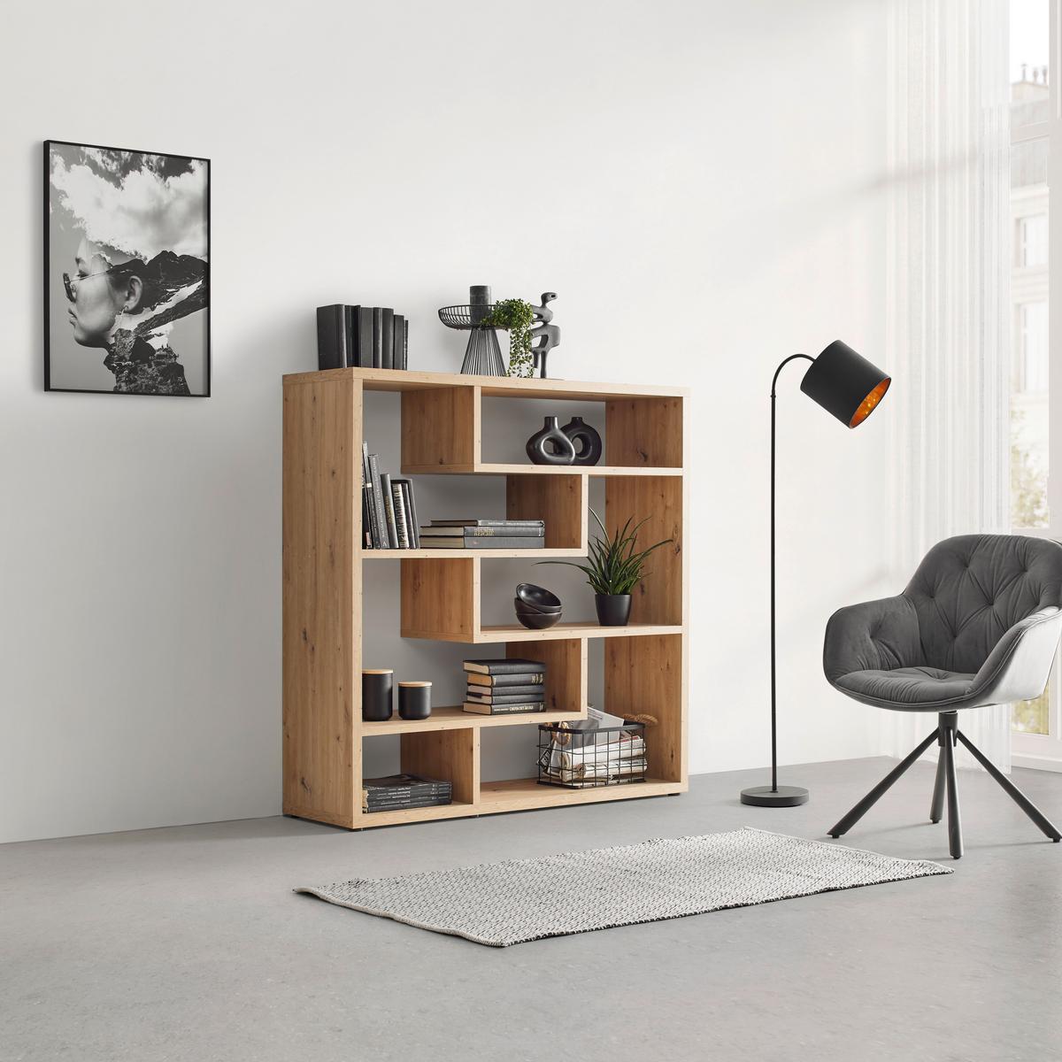 Raumteiler Bounty Eiche Artisan - Schwarz/Eiche Artisan, MODERN, Holzwerkstoff/Kunststoff (130/134/43cm) - Mömax