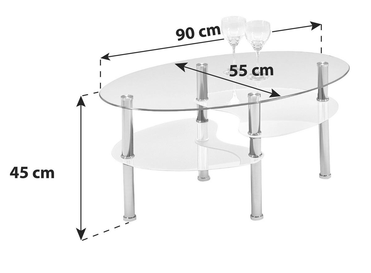 Ovalna Klubska Miza Saba, Bela, Steklo - Moderno, steklo (90/45/55cm) - Modern Living