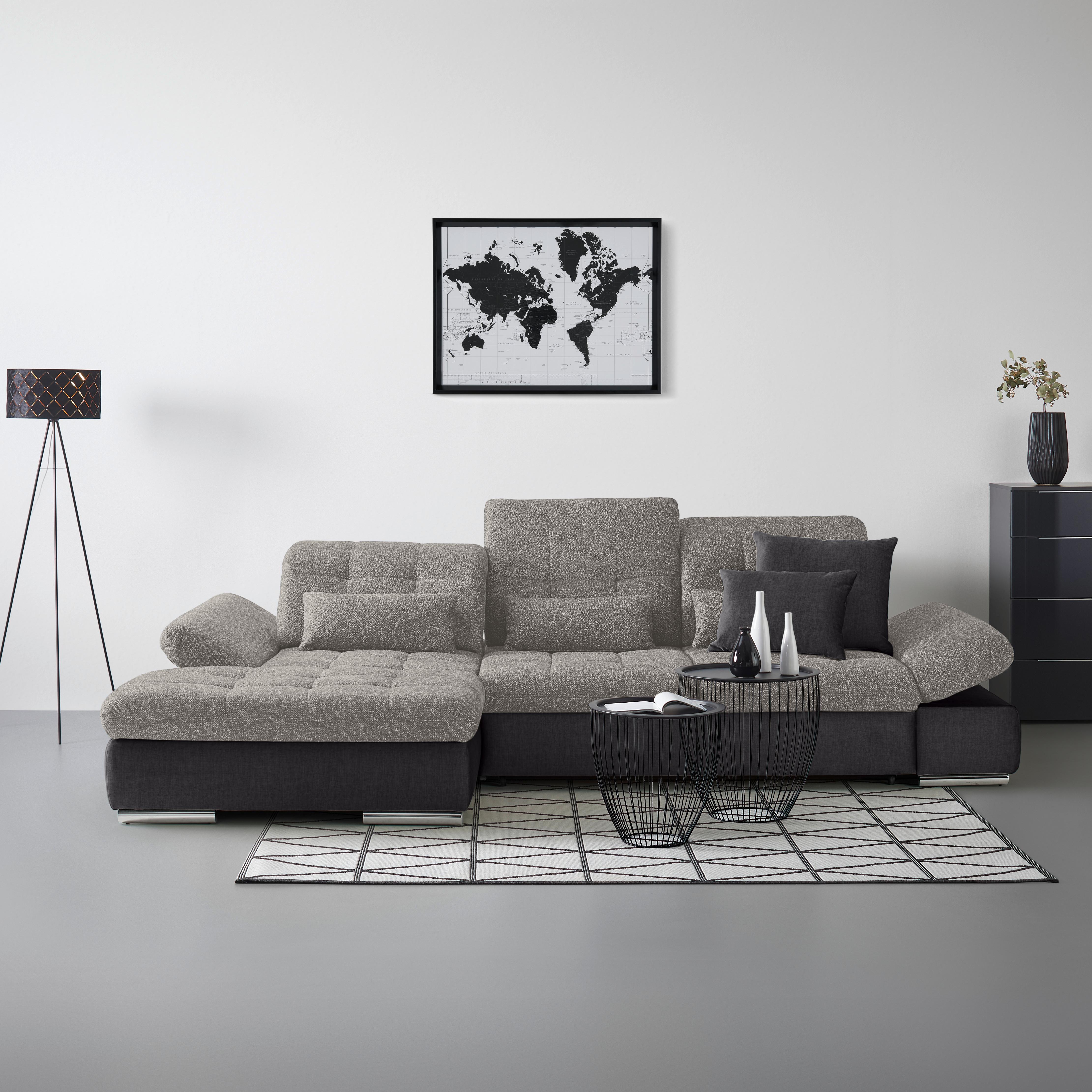 Wohnlandschaft Sanfino Silberfarben/Dunkelgrau - Chromfarben/Dunkelgrau, KONVENTIONELL, Holz/Textil (199/79-96/305cm) - Premium Living