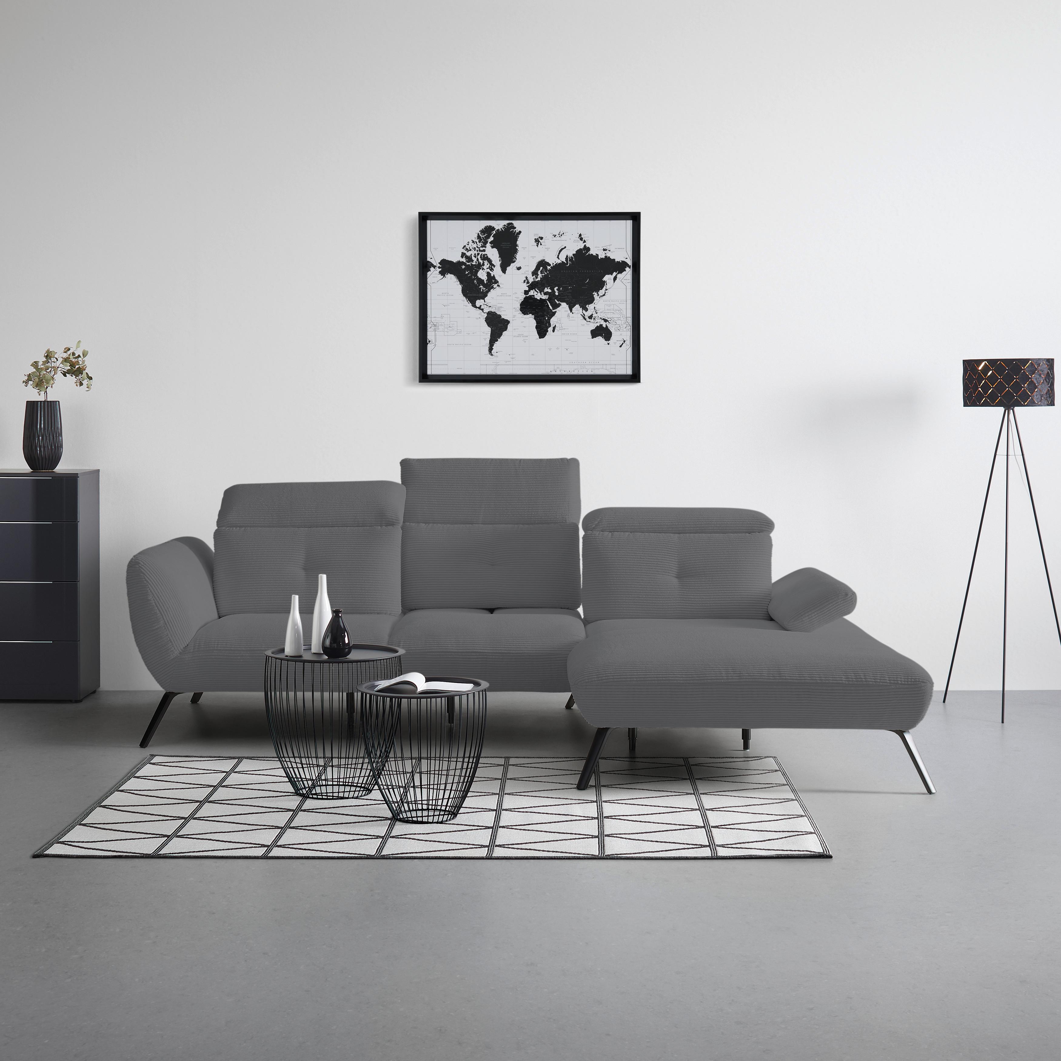 Wohnlandschaft Seattle Grau - Schwarz/Weiß, MODERN, Holzwerkstoff/Textil (301/196cm) - Premium Living