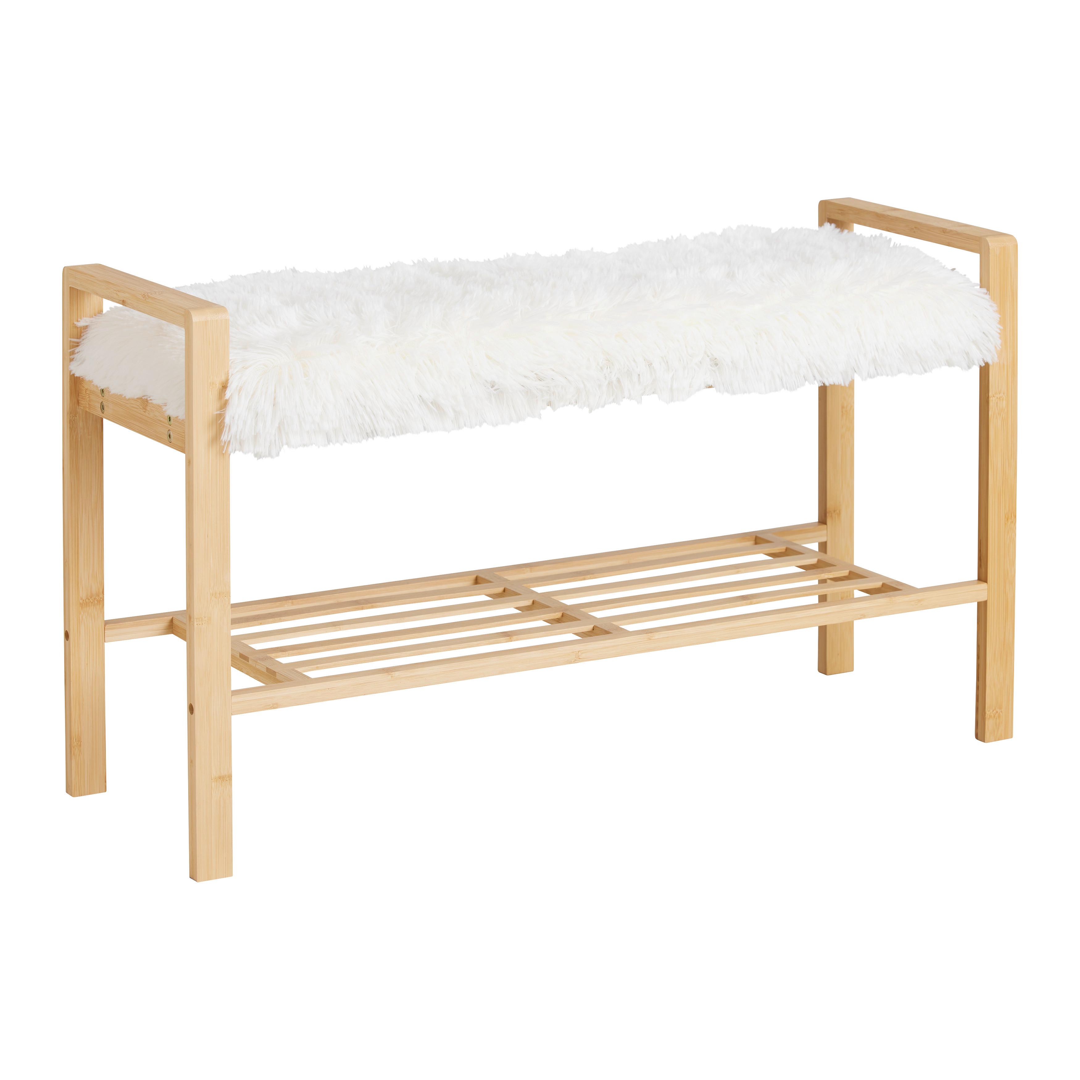 HALLBÄNK ADUA -SB- -EXKLUSIV- - vit/naturfärgad, Modern, trämaterial/textil (87/50/30cm) - Mömax