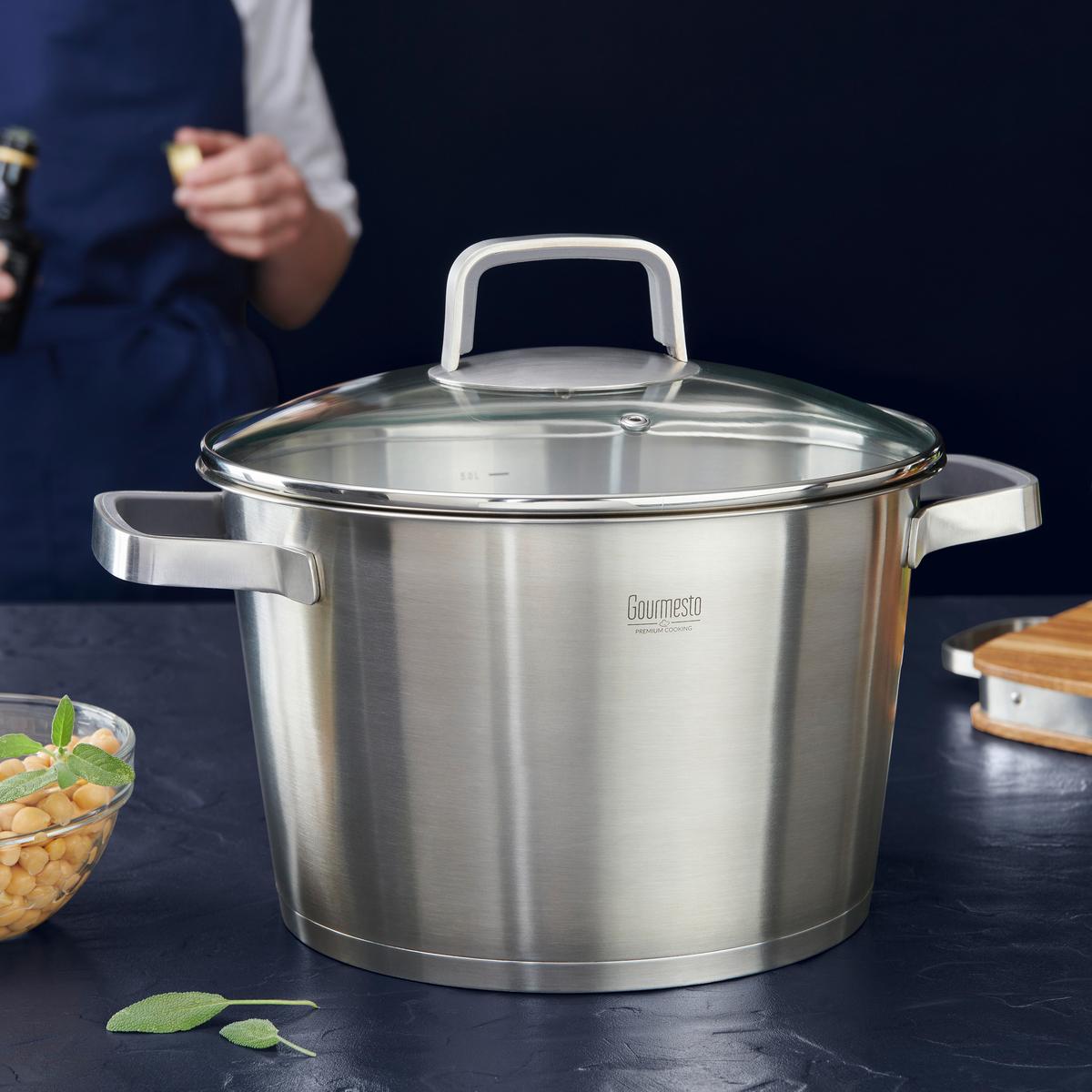 Kochtopf Silver Line Ø ca. 24cm - Klar/Edelstahlfarben, Konventionell, Glas/Metall (24/15,5cm) - Gourmesto