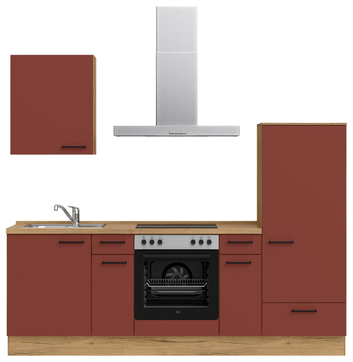 Küchenblock Easytouch Low m. Geräten Dunkelrot - Eichefarben/Schwarz, MODERN, Holzwerkstoff/Metall (240cm) - Nobilia