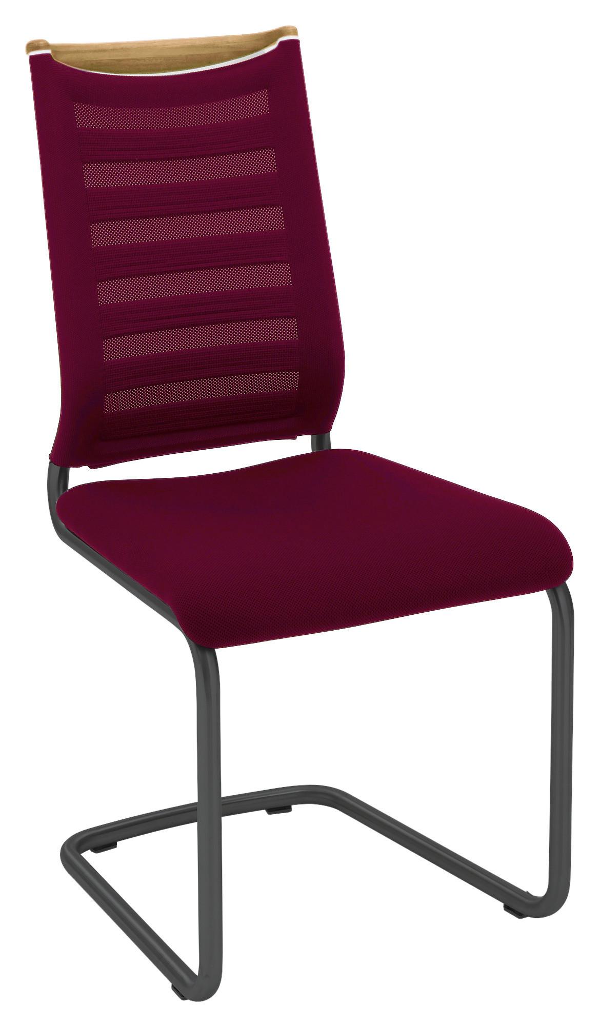 KRZESŁO NA PŁOZIE LILLI - kolor dębowy/bordowy, Design, metal/drewno (47/99/59cm) - Venjakob