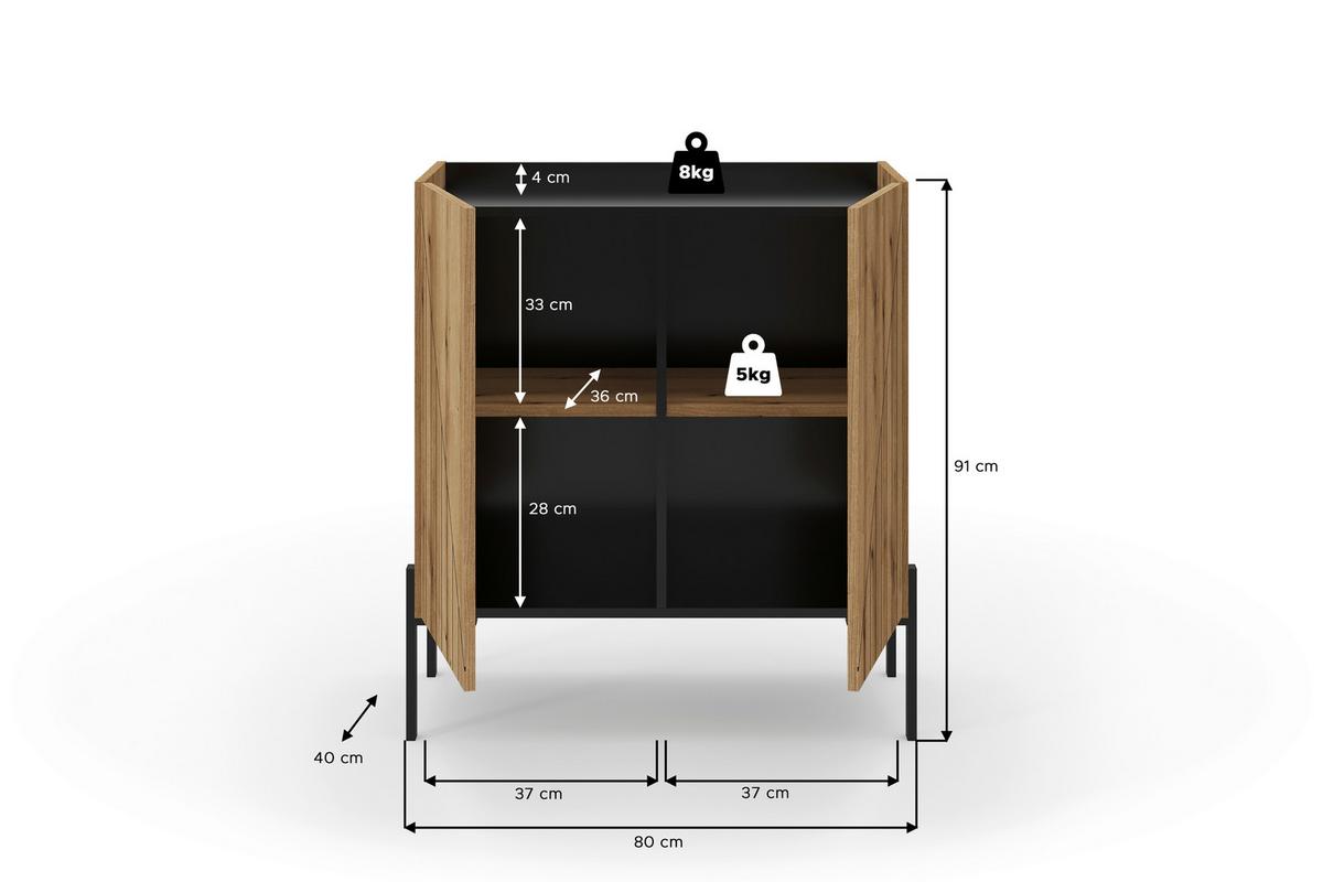 Komoda Neo, Barva Hrasta, Črna - črna/temni hrast, Design, kovina/leseni material (82/91/40cm) - Livetastic