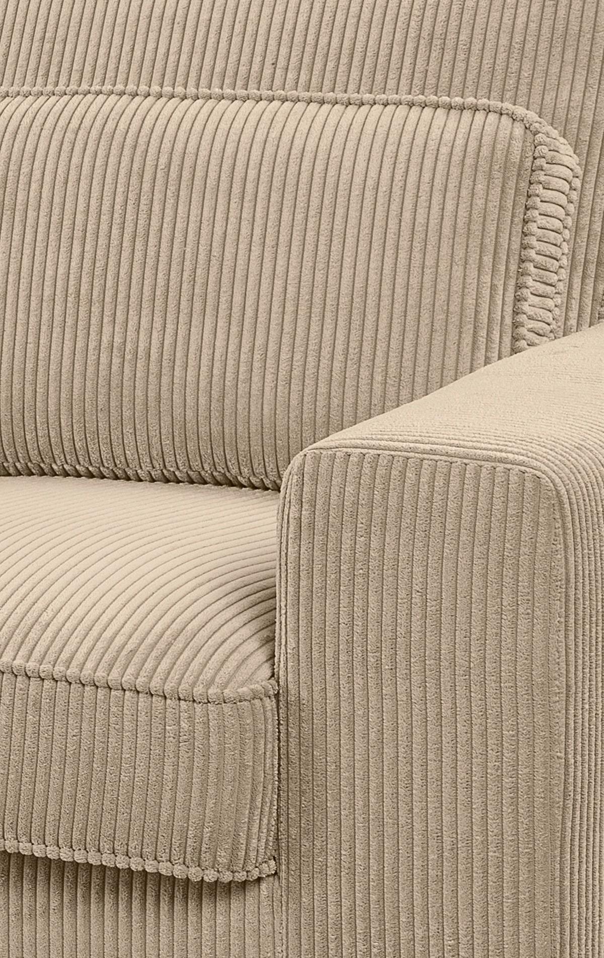 Ecksofa Bolivia Beige Cord - Beige/Schwarz, Basics, Holzwerkstoff/Textil (276/183cm) - MID.YOU