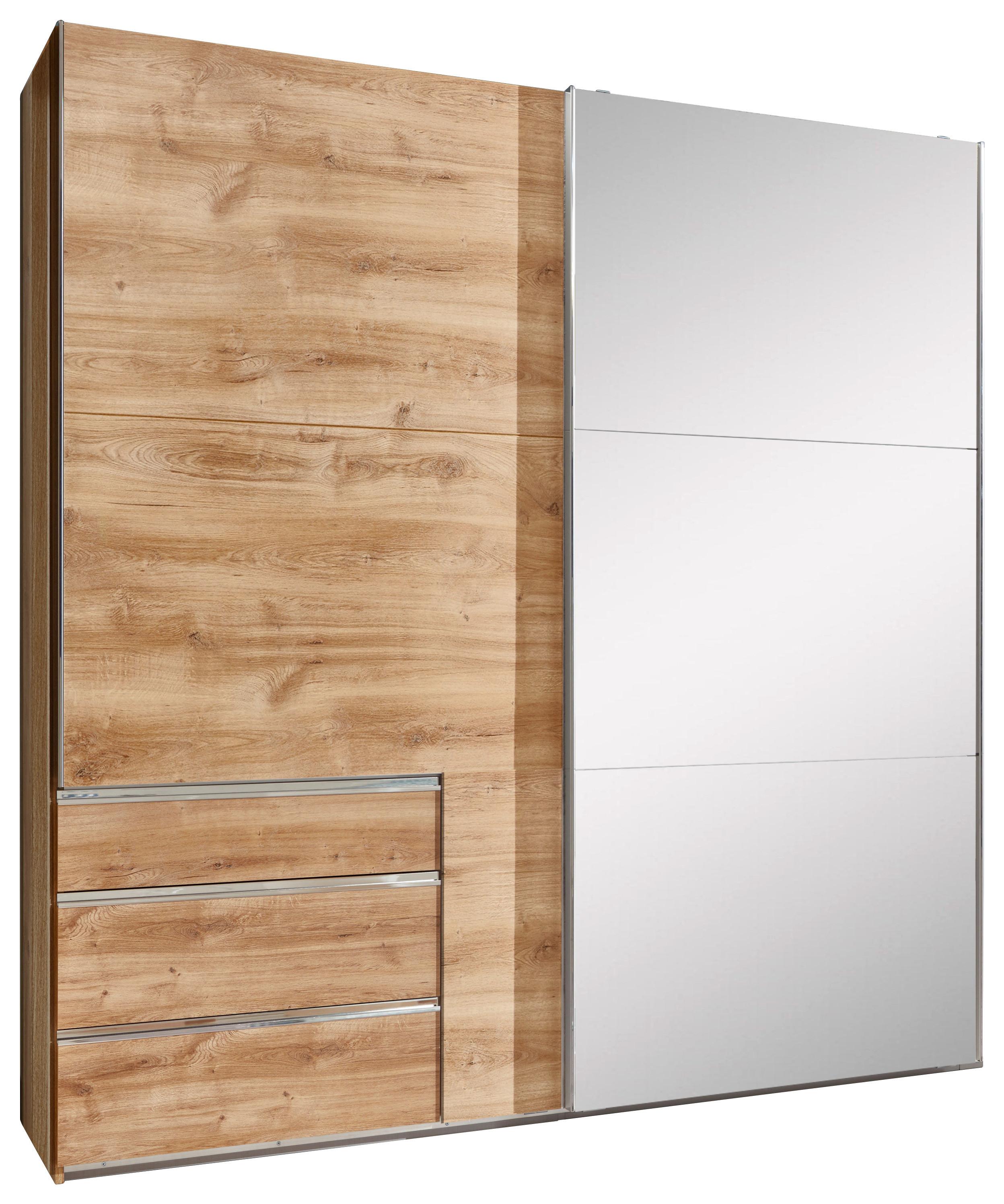 Ormar S Kliznim Vratima Level - boje hrasta/boje kroma, Moderno, staklo/drvni materijal (250/216/65cm) - Modern Living