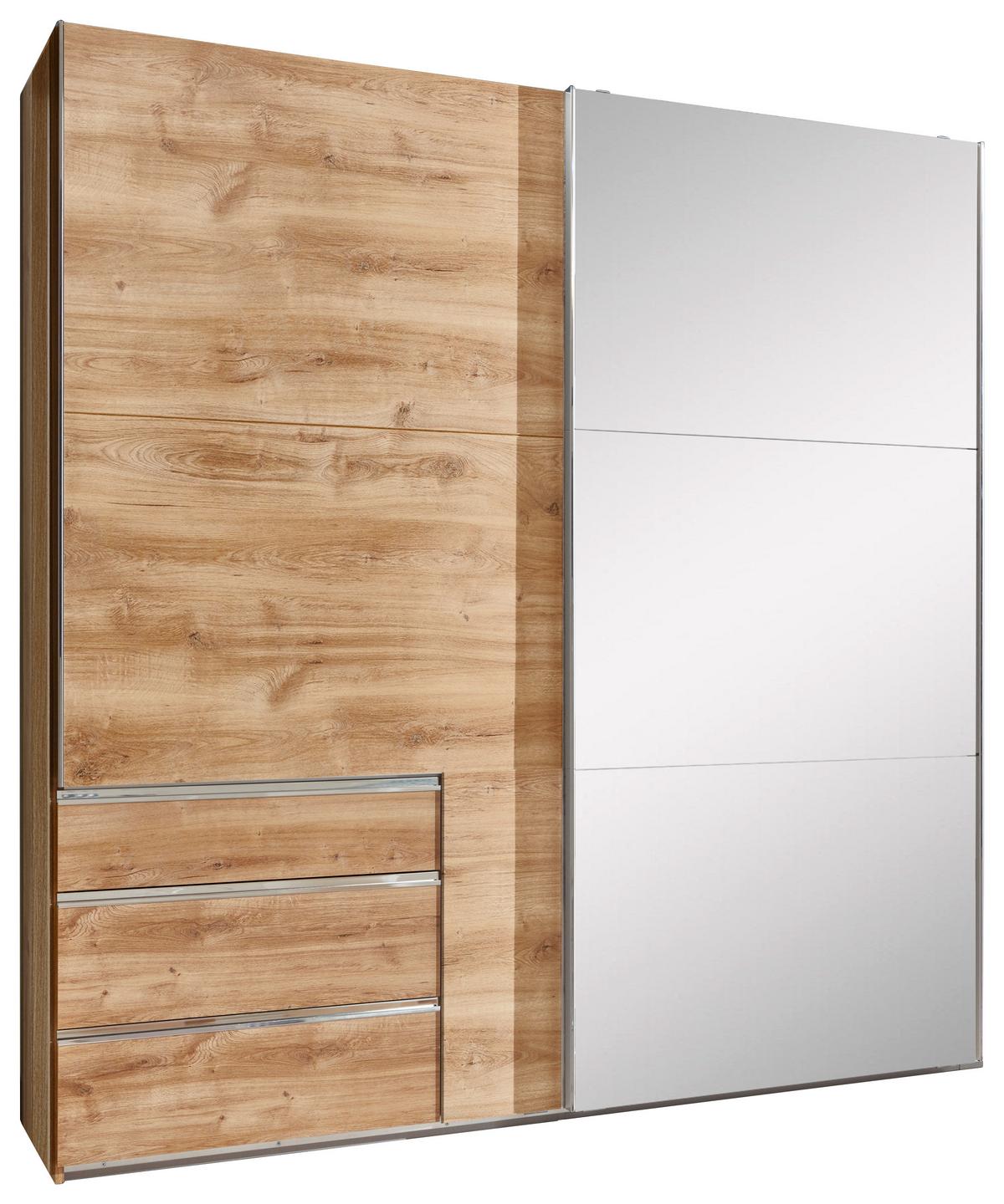 Ormar S Kliznim Vratima Level - boje hrasta/boje kroma, Moderno, staklo/drvni materijal (250/216/65cm) - Modern Living