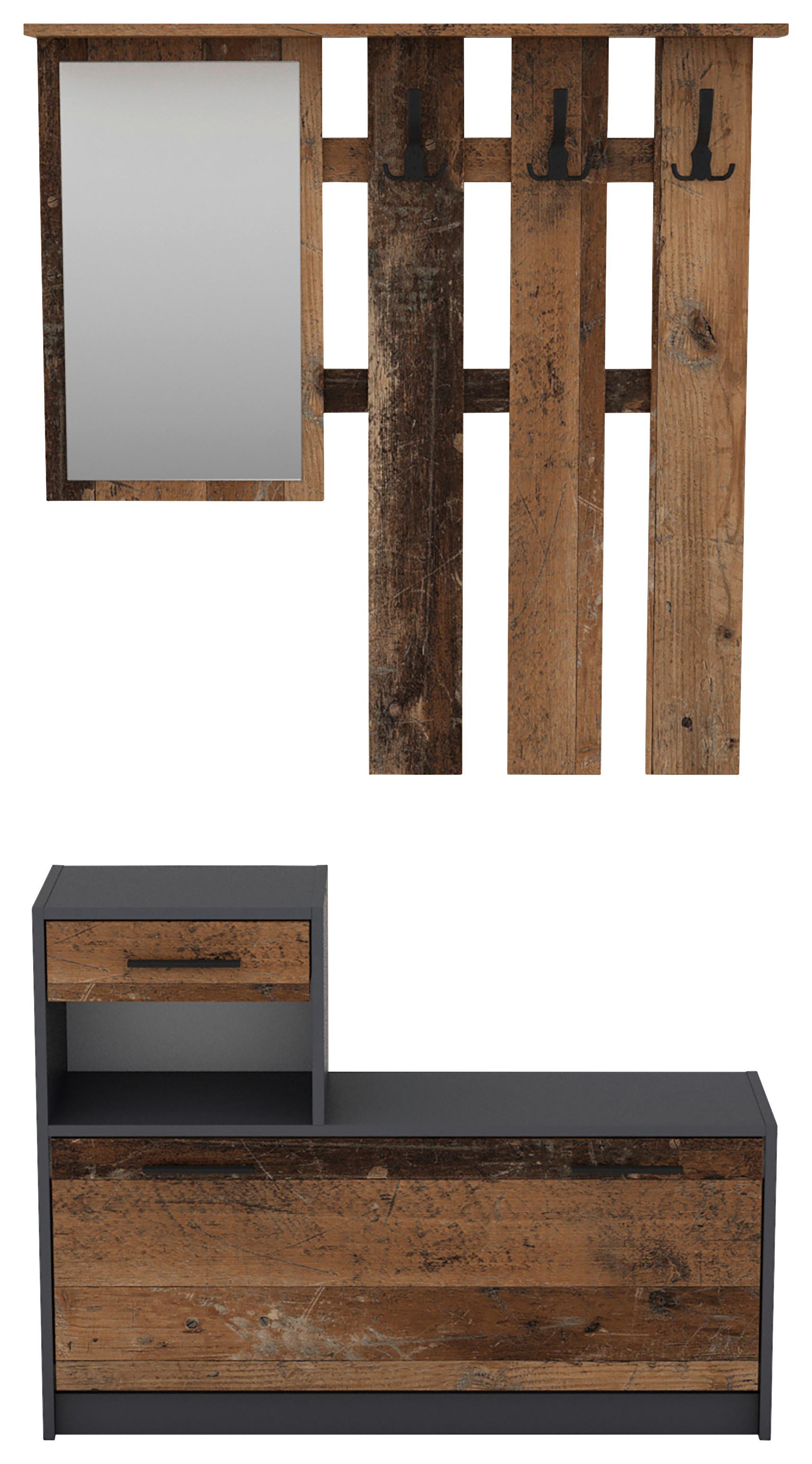 Garderobe ''Tamina'', Anthrazit/Dunkelbraun - Anthrazit/Dunkelbraun, MODERN, Glas/Holzwerkstoff (97/190/25cm) - MID.YOU