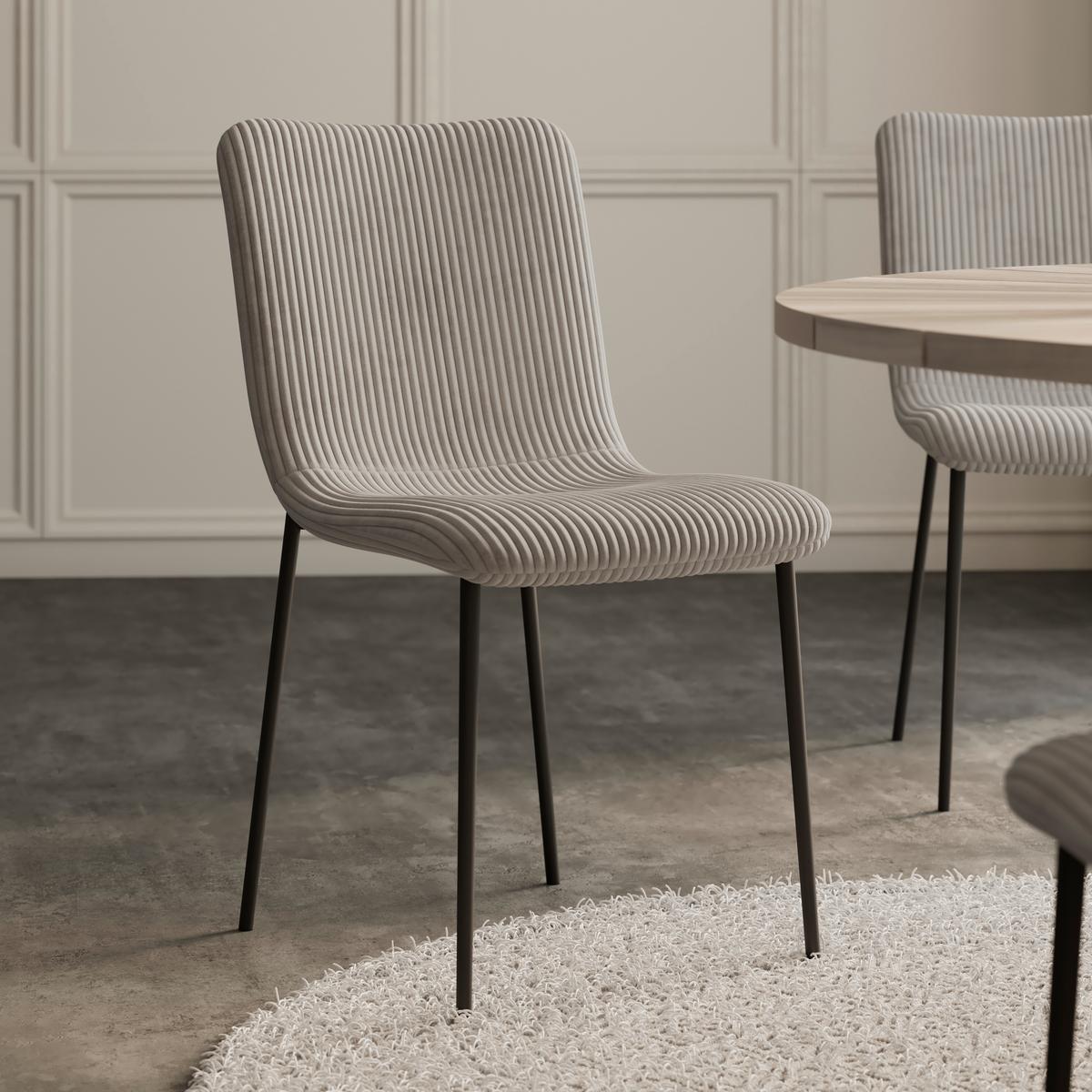 Stuhl Amy Hellgrau Cord Gepolstert - Hellgrau/Schwarz, MODERN, Holz/Textil (45/85/55cm) - Bessagi Home
