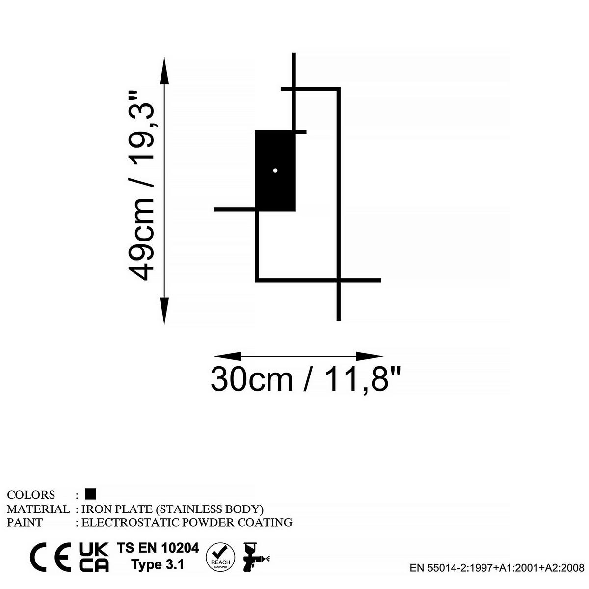 ZEGAR ŚCIENNY CORNER - czarny, Lifestyle, metal (30/49/3cm)