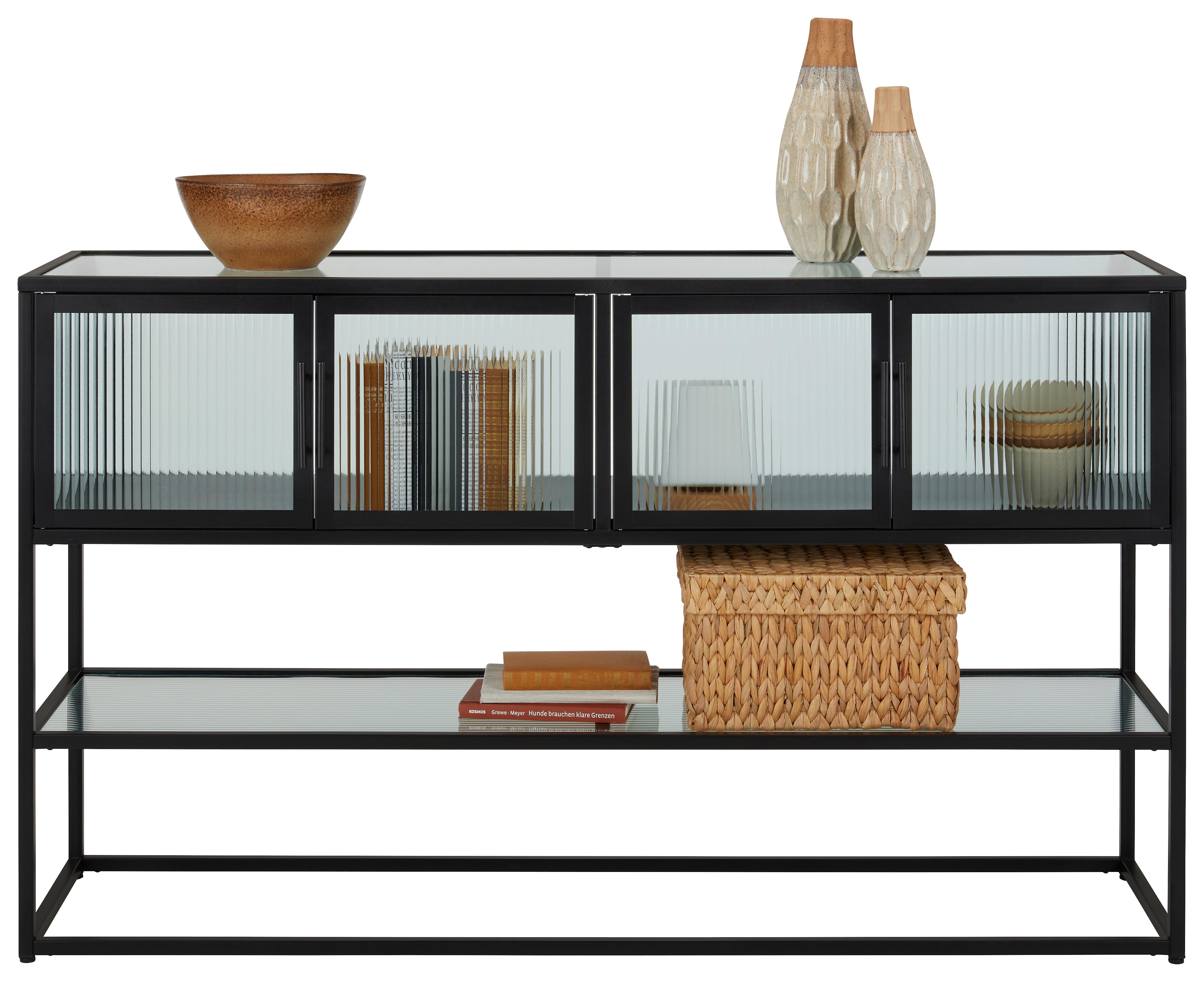 Komoda Cube -Trend- - črna/prozorno, Moderno, kovina/steklo (150/90/38cm) - Modern Living