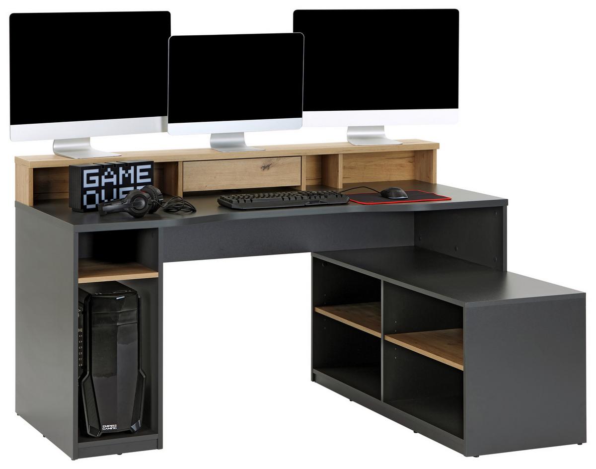Masa de scris TEAMPLAYER - culoare lemn stejar/antracit, Modern, material pe bază de lemn (160/91,5/120cm) - Modern Living