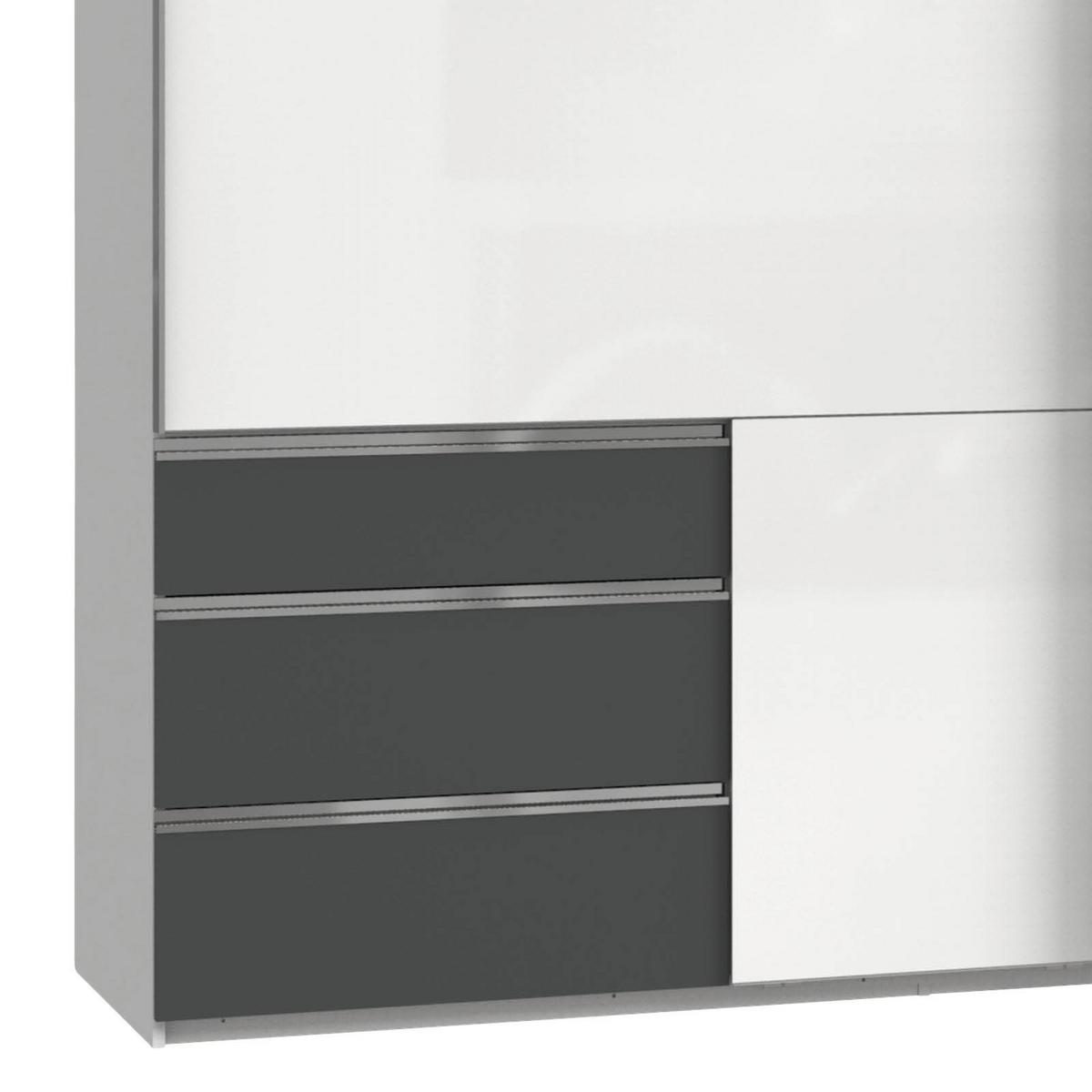 Schwebetürenschrank Level 36D ca. 250 cm Graphitfarben/Weiß - Chromfarben/Weiß Hochglanz, MODERN, Holzwerkstoff/Metall (250/216/65cm) - MID.YOU