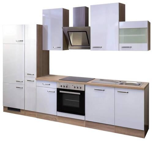 Kuhinjski Blok Z Aparati Valero, Bela, Barva Hrasta - barve nerjavečega jekla/bela, Basics, kovina/leseni material (310cm) - FlexWell