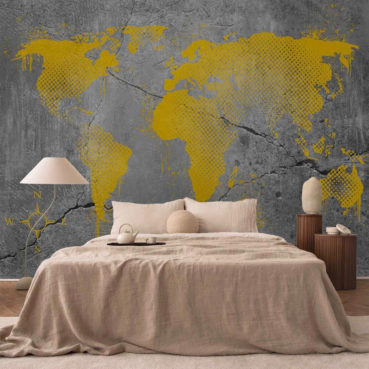 Fototapeta Painted World, 300x210cm - rumena/siva, Trendi, tekstil (300/210cm) - artgeist