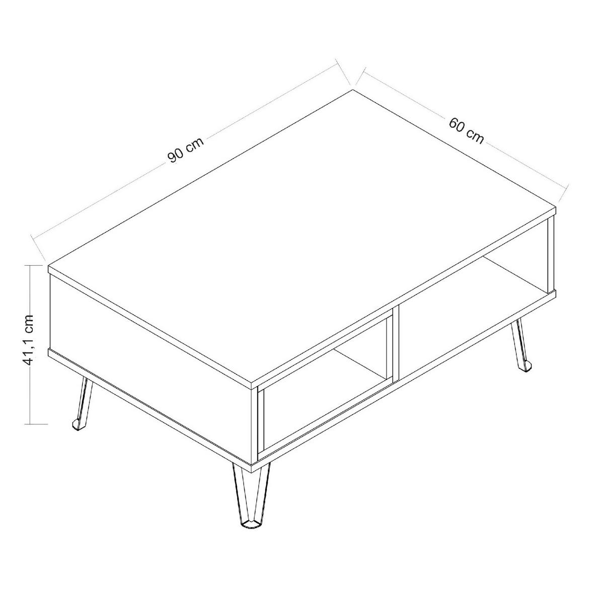 Couchtisch "Mendoz", Eichenfarben, Weiß - Eichefarben/Schwarz, Design, Holzwerkstoff/Metall (90/60/41,1cm) - Livetastic