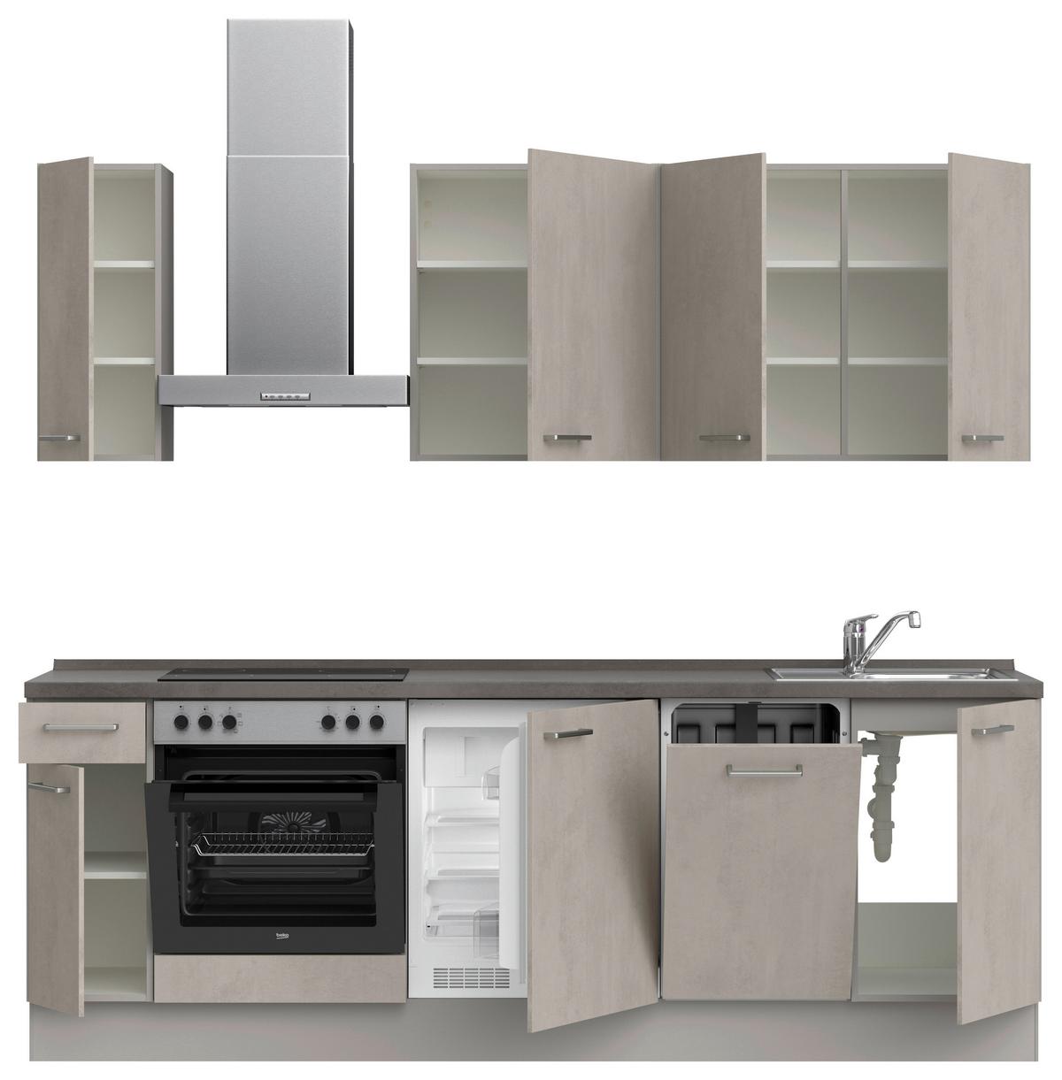 Küchenblock Riva Low m. Geräten Grau - Schieferfarben/Edelstahlfarben, MODERN, Holzwerkstoff/Metall (240cm) - Nobilia