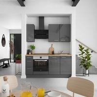 Küchenblock Flash m. Geräten Schieferfarben - Schieferfarben/Edelstahlfarben, MODERN, Holzwerkstoff/Metall (180cm) - Nobilia