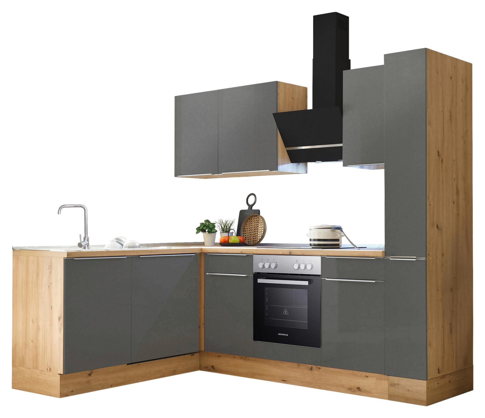 Eckküche Marleen m. Geräten Grau/Eiche ca. 250x170cm - Anthrazit/Alufarben, LIFESTYLE, Holzwerkstoff/Kunststoff (250/170cm) - Respekta
