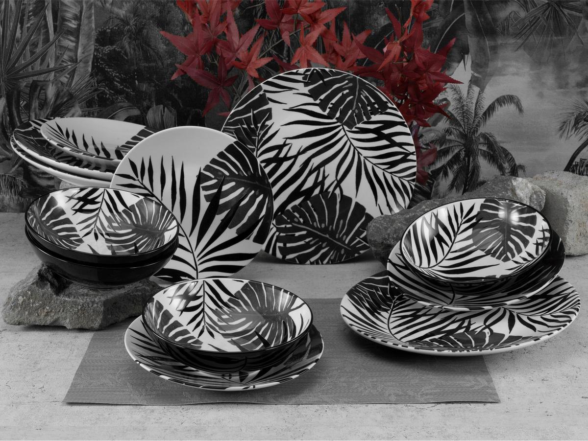 Kombinirani Servis Tropicana Black, 12-Delni - črna/bela, Basics, keramika - Creatable