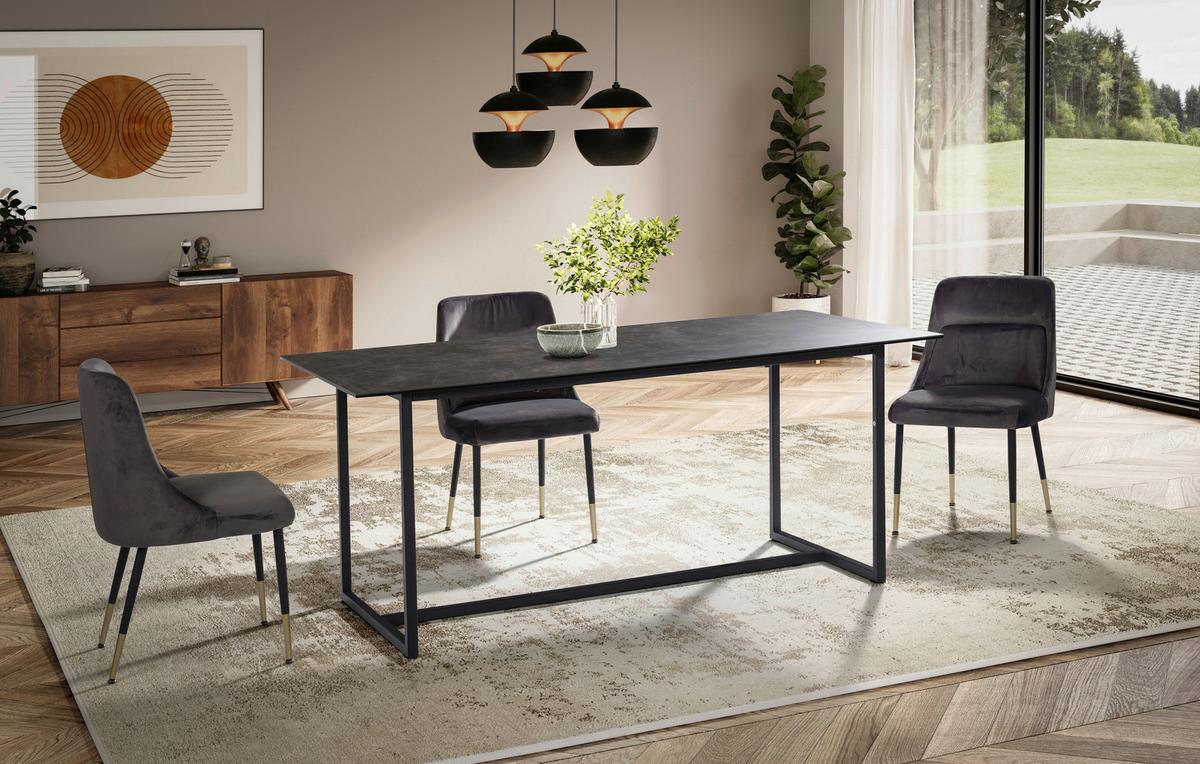 Jedilna Miza Marble, Keramika, 180x90cm - črna, Design, kovina/keramika (180/90/76cm) - MID.YOU