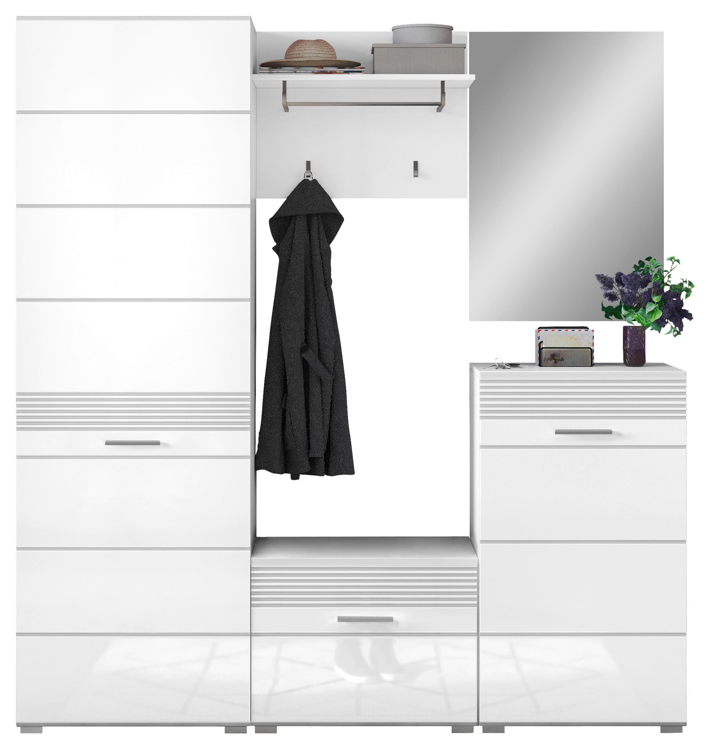 Serija Predsoblja Linus - bijela/bijela visoki sjaj, Design, drvni materijal/tekstil (170/190/37cm) - Modern Living