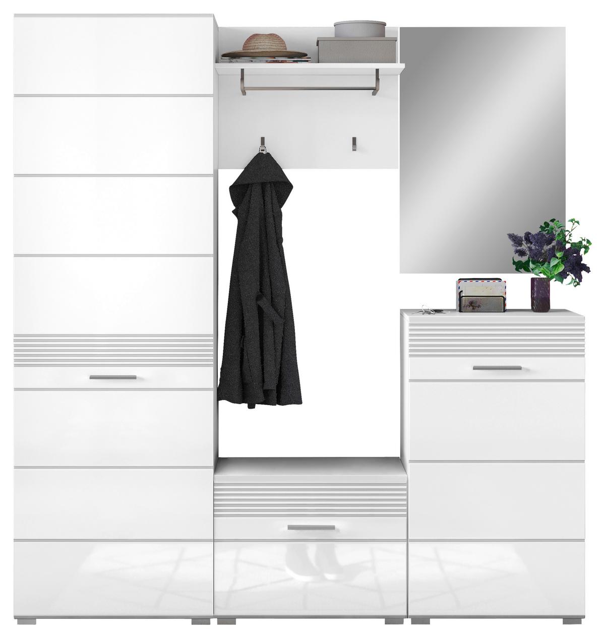 Serija Predsoblja Linus - bijela/bijela visoki sjaj, Design, drvni materijal/tekstil (170/190/37cm) - Modern Living